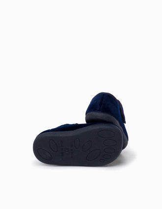 Pisamonas Barefoot velvet Mary Jane shoes for babies and girls, navy blue