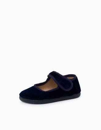 Pisamonas Barefoot velvet Mary Jane shoes for babies and girls, navy blue