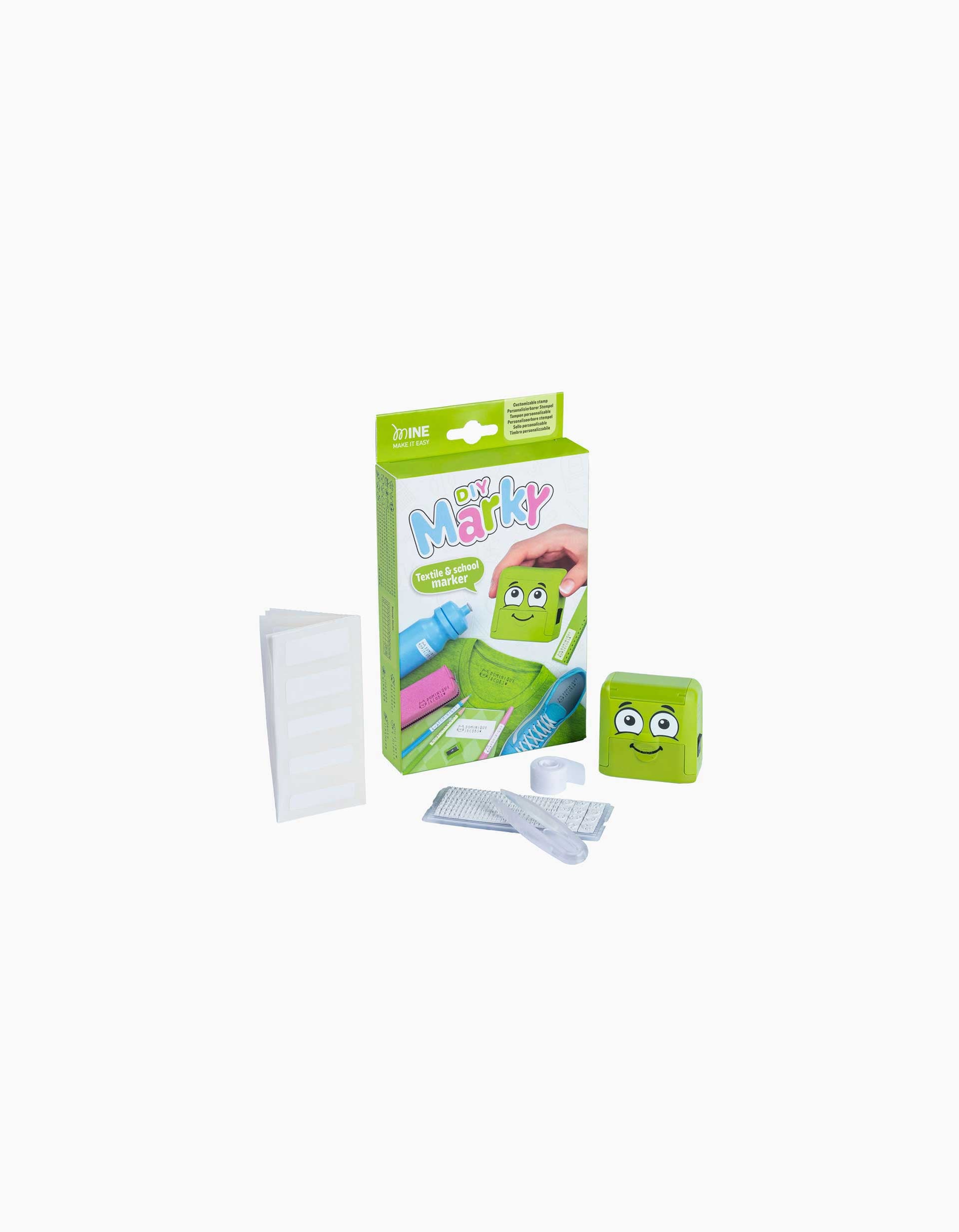 Conjunto de Sello para Ropa y Libros + Cinta + Etiquetas DIY Marky, Verde