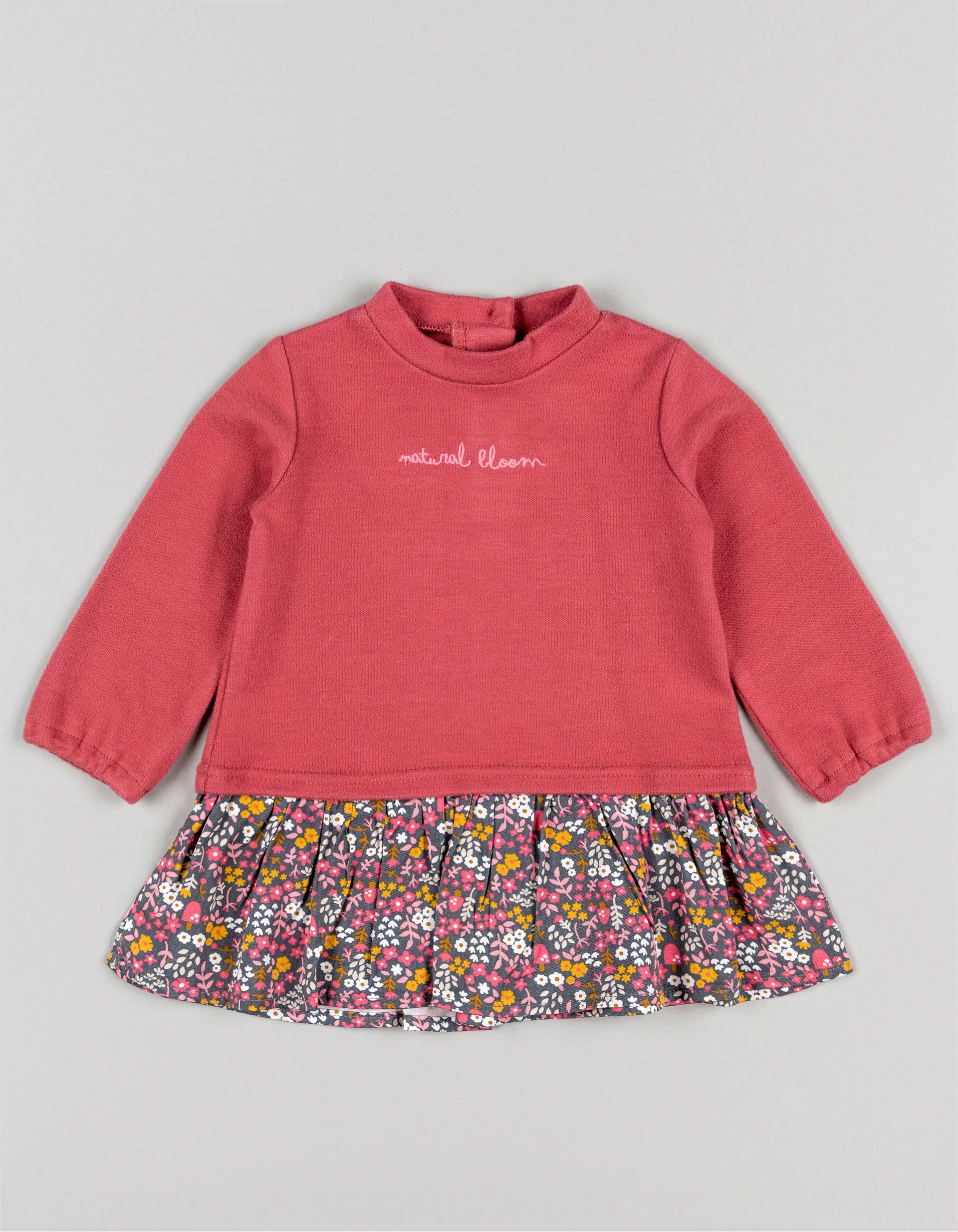 Vestido Combinado para Bebé Menina 'Natural Bloom', Vermelho/Cinza Escuro