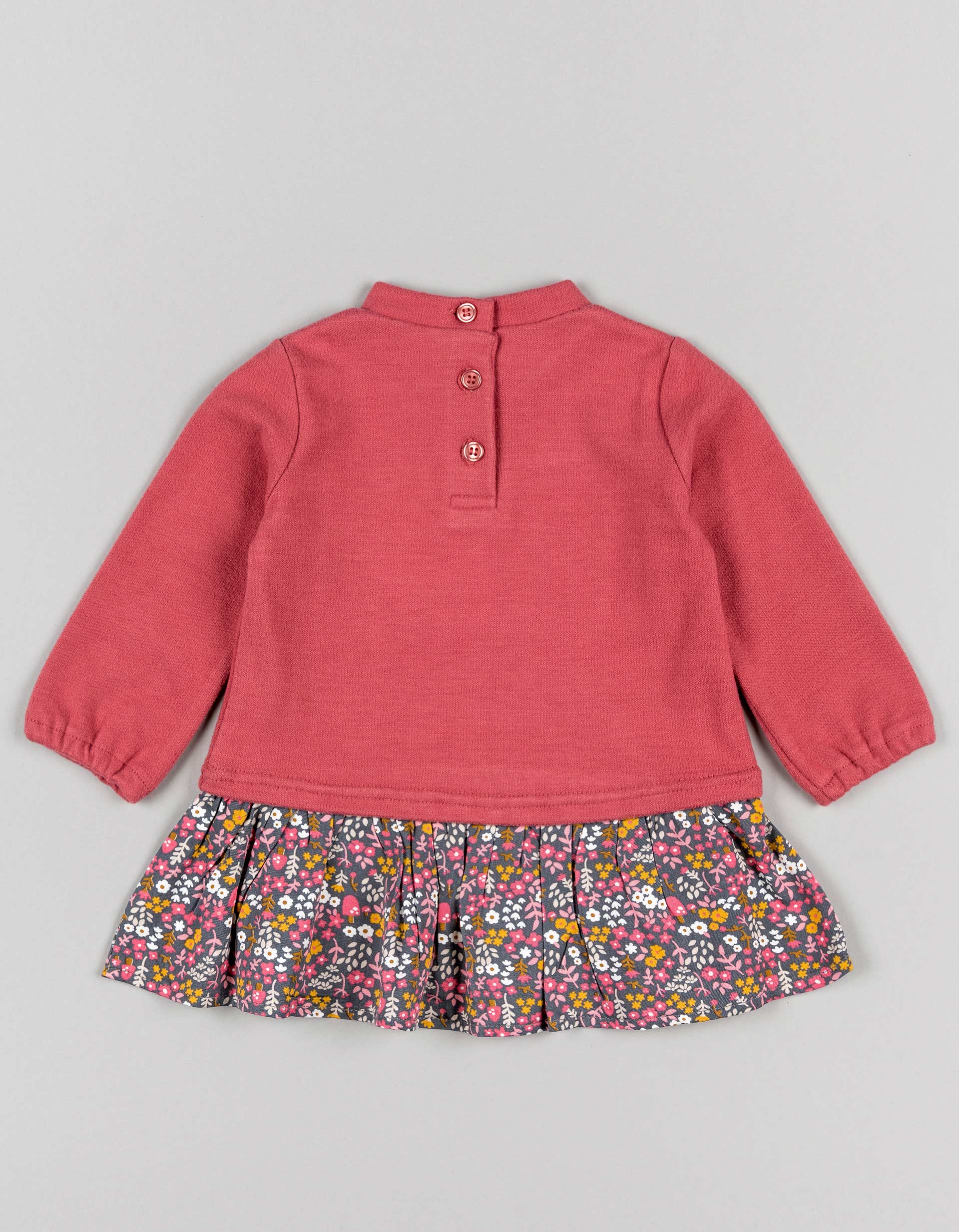 Vestido Combinado para Bebé Menina 'Natural Bloom', Vermelho/Cinza Escuro