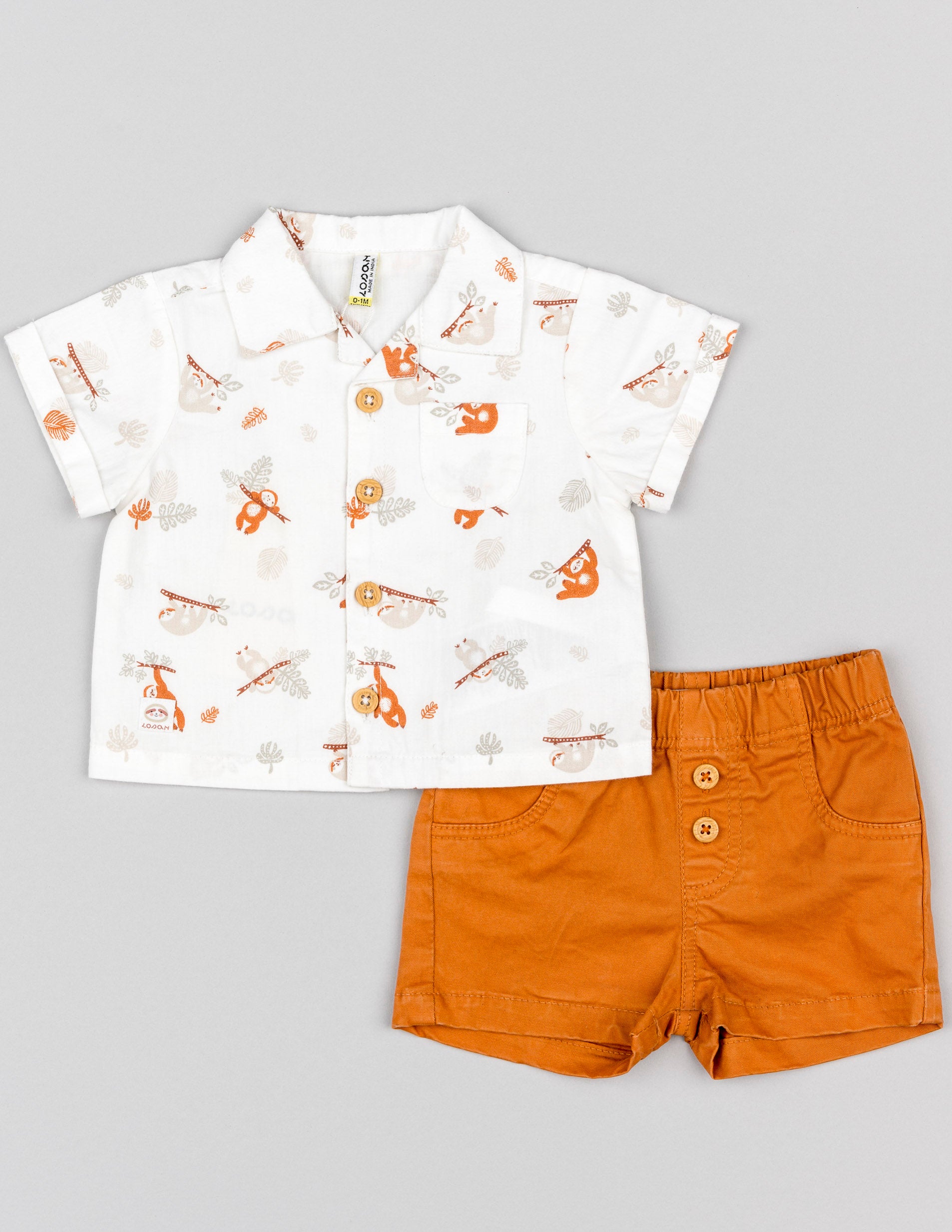 Camisa + Calções para Recém-Nascido 'Preguiça', Branco/Laranja