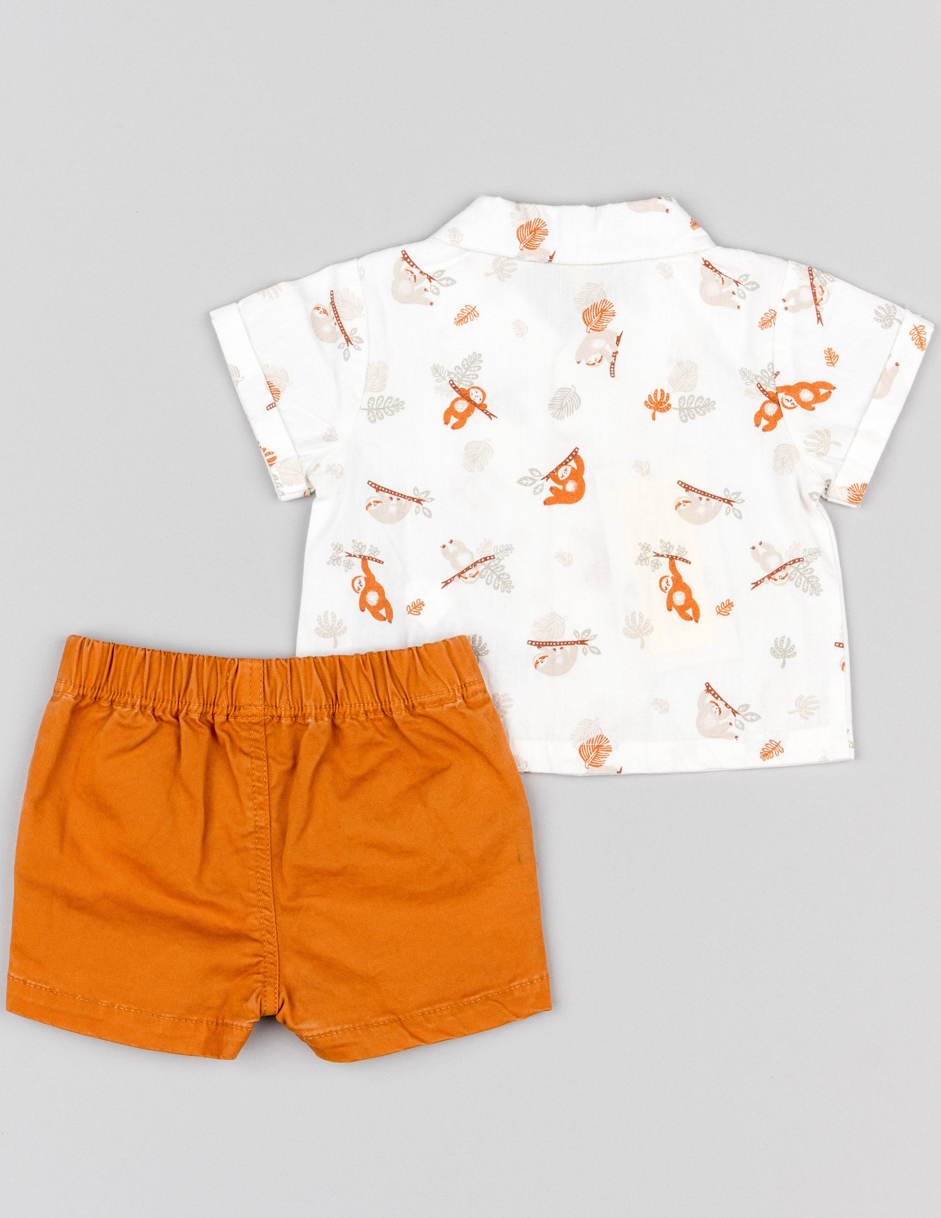 Camisa + Calções para Recém-Nascido 'Preguiça', Branco/Laranja