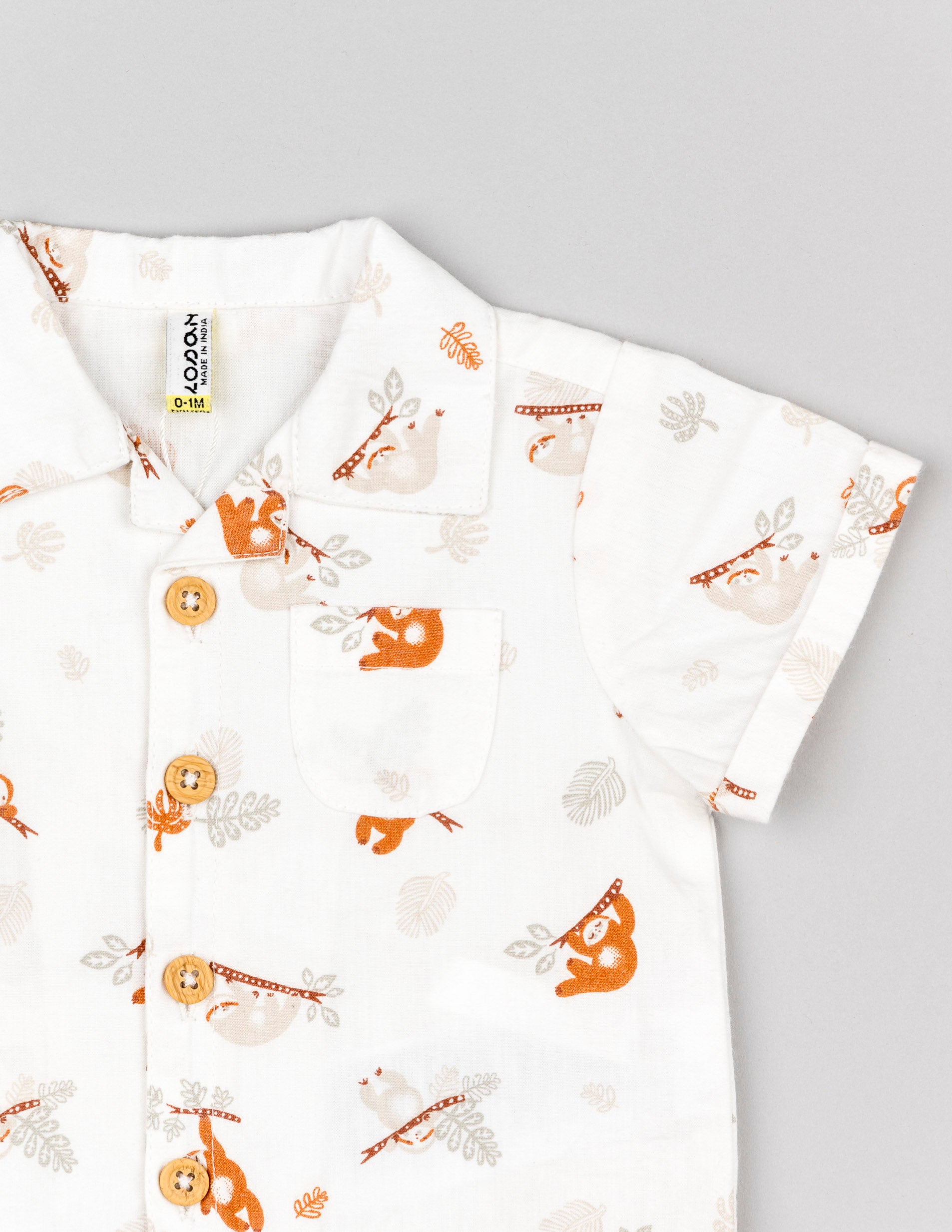 Camisa + Calções para Recém-Nascido 'Preguiça', Branco/Laranja