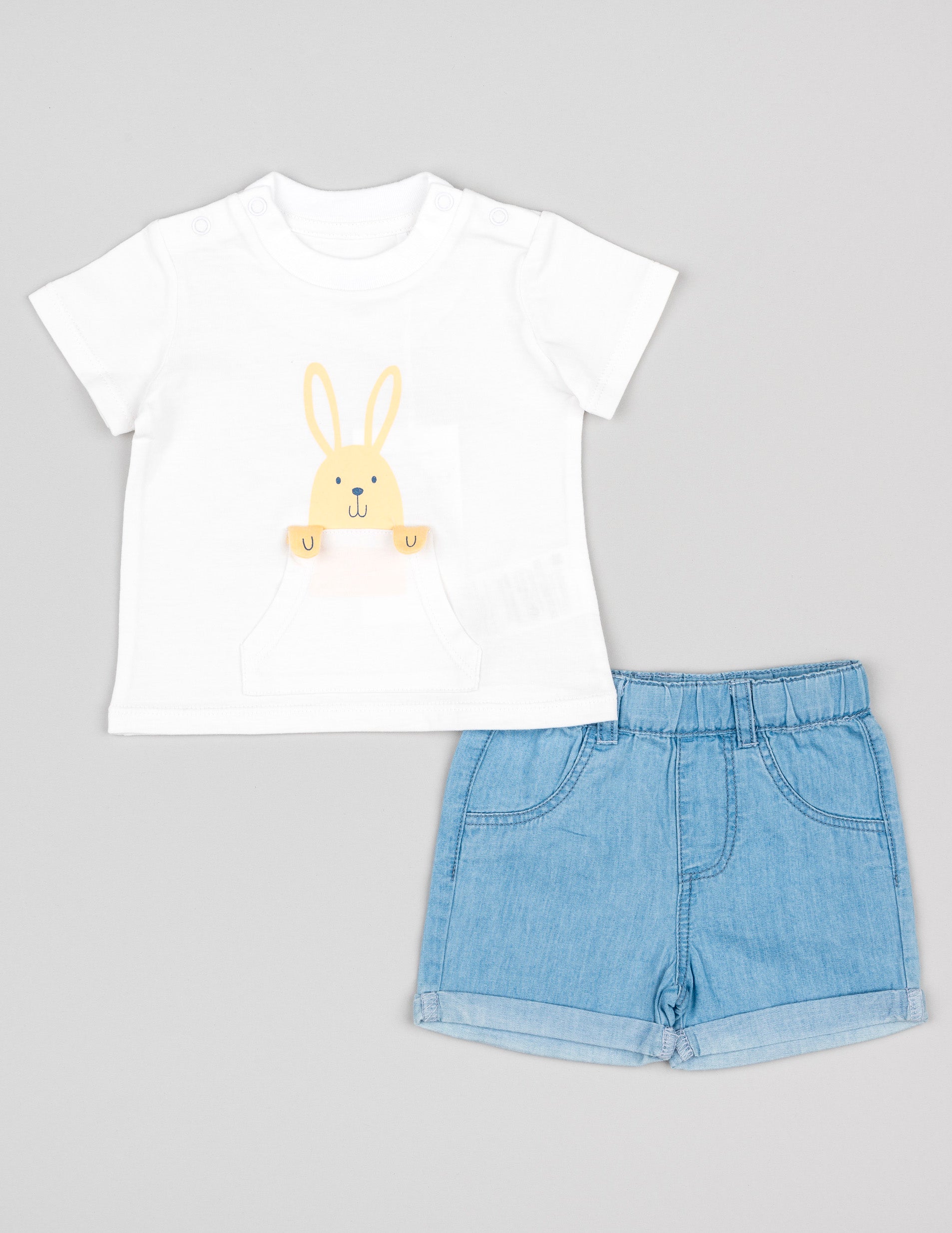 T-shirt + Calções para Recém-Nascida 'Bunny', Branco/Azul