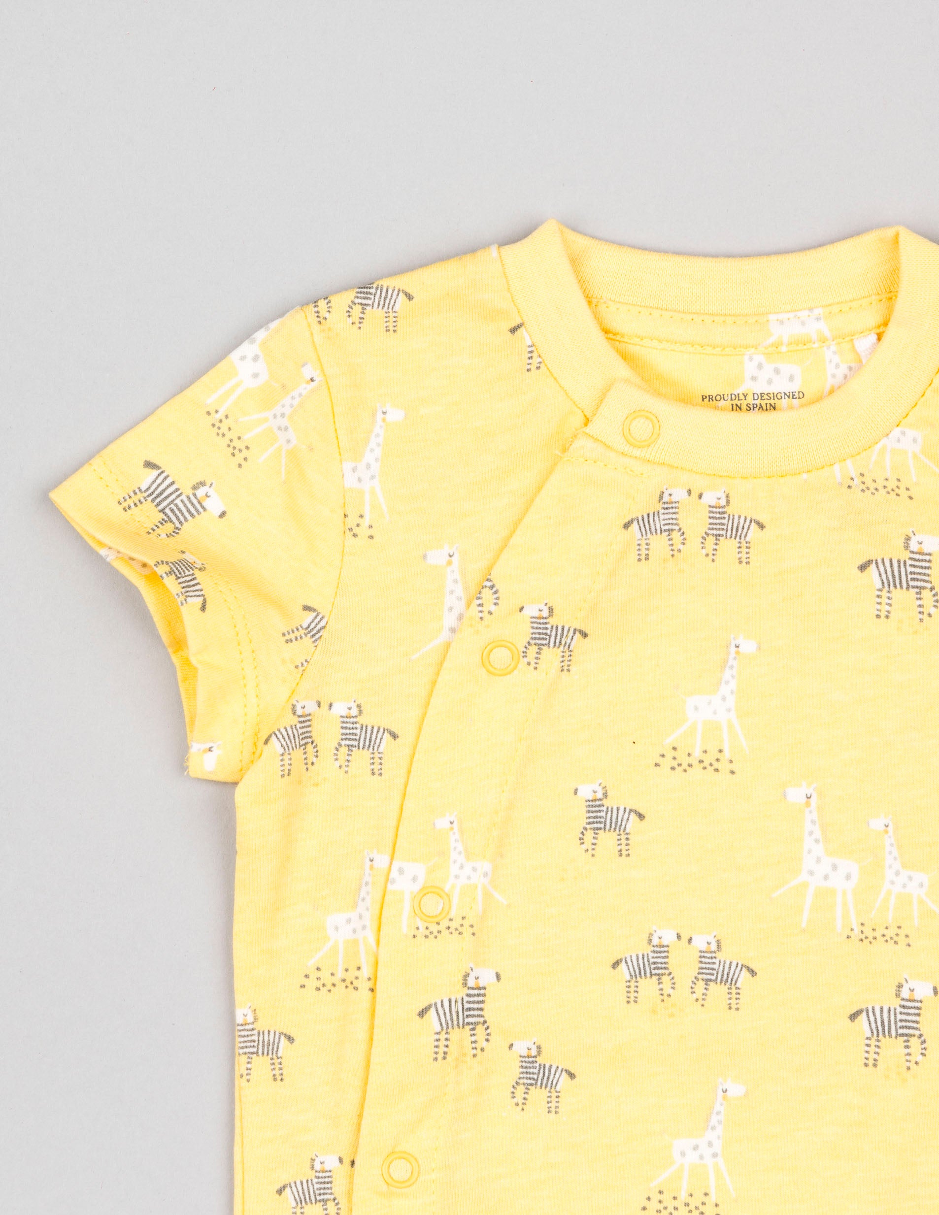 Macacão de Algodão para Recém-Nascido 'Girafas & Zebras', Amarelo