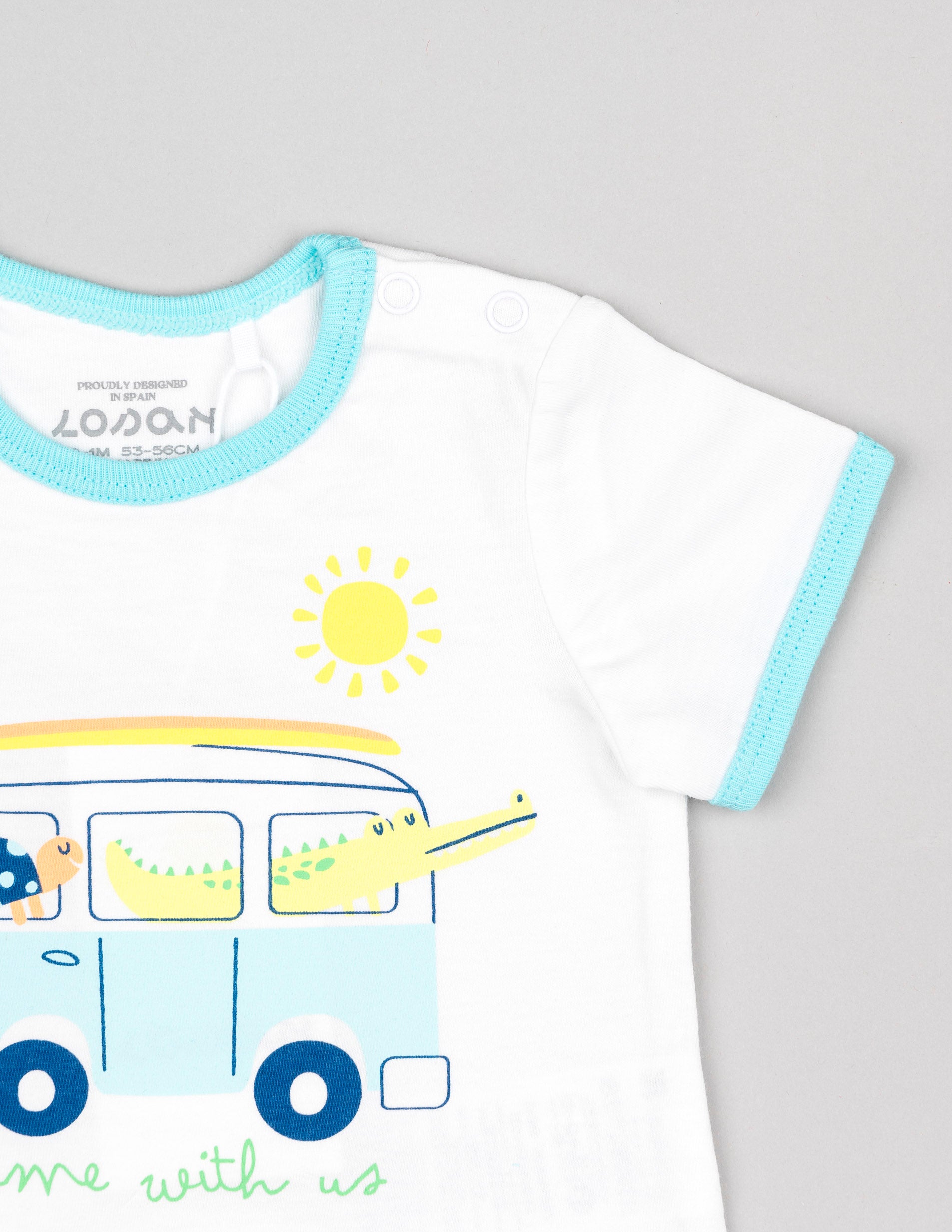 T-shirt + Calções para Recém-Nascido 'Autocarro', Branco/Azul