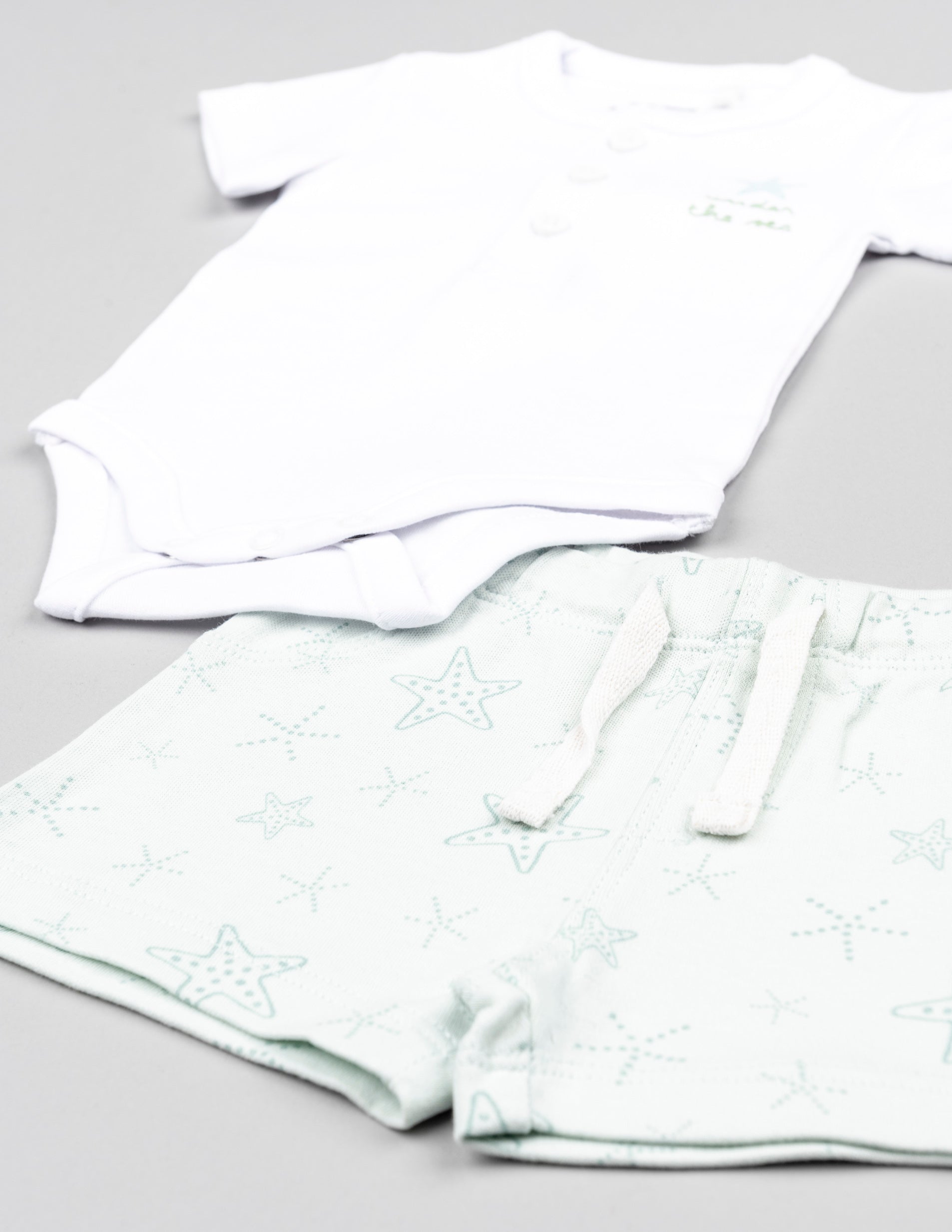 Body + Calções para Recém-Nascido 'Estrelas', Branco/Verde Água