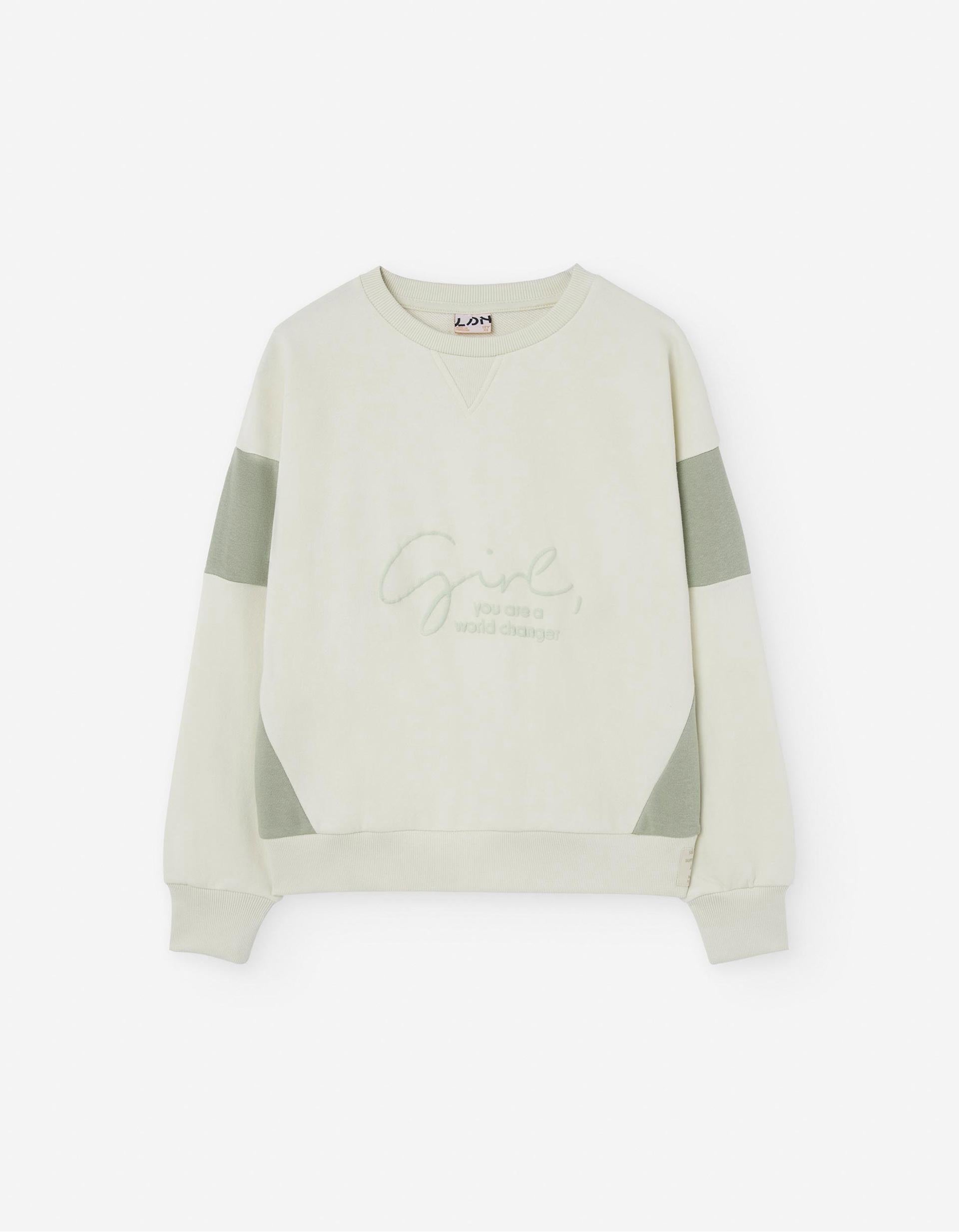 Sweat Bicolore pour Fille, Blanc/Vert Clair