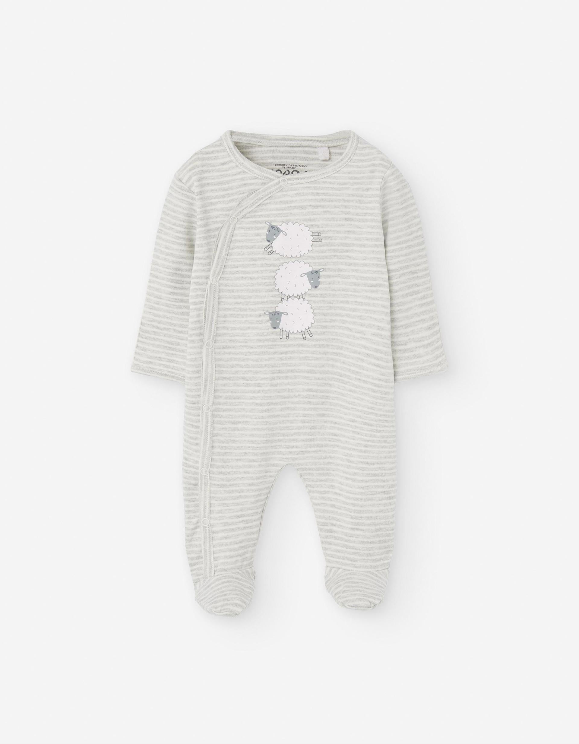 Babygrow às Riscas para Recém-Nascido 'Ovelhas', Cinza