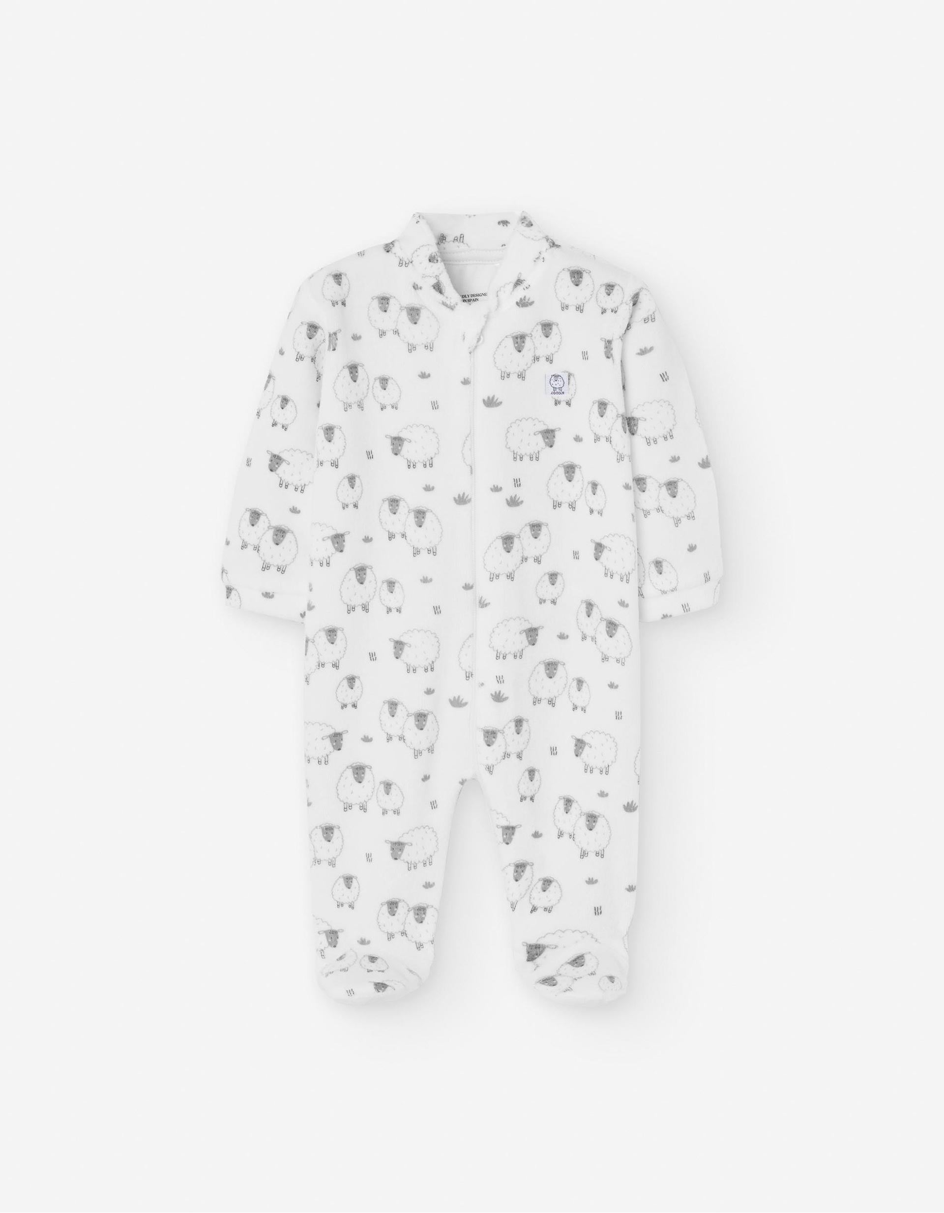 Babygrow de Veludo para Recém-Nascido 'Ovelha', Branco