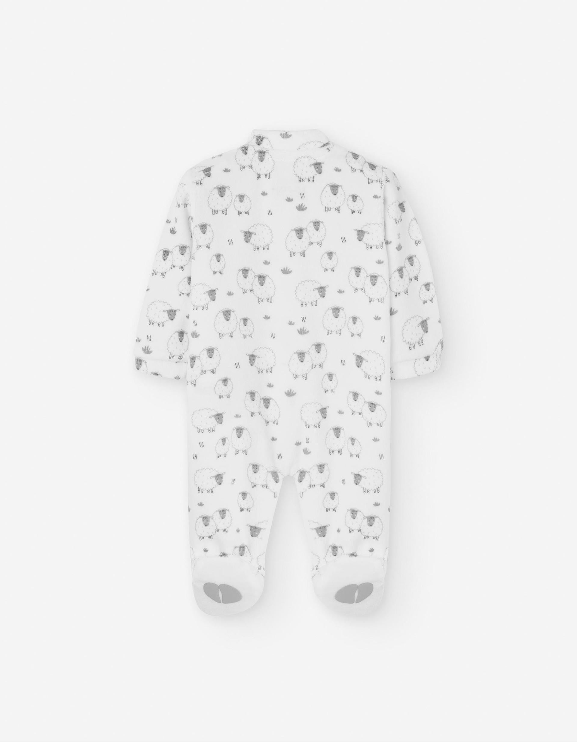 Babygrow de Veludo para Recém-Nascido 'Ovelha', Branco