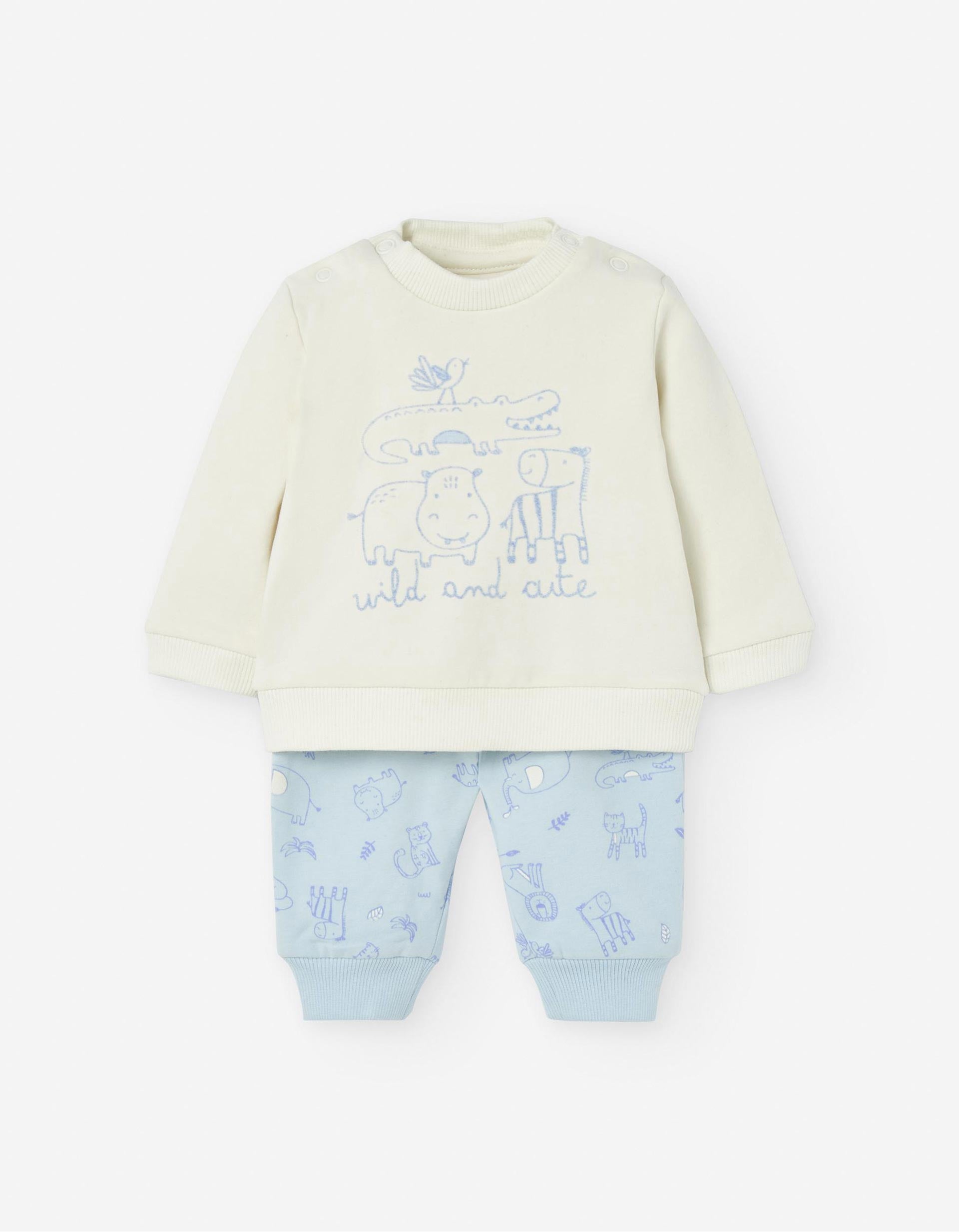 Ensemble de Sweat + Jogpant pour Nouveau-né 'Safari', Blanc/Bleu