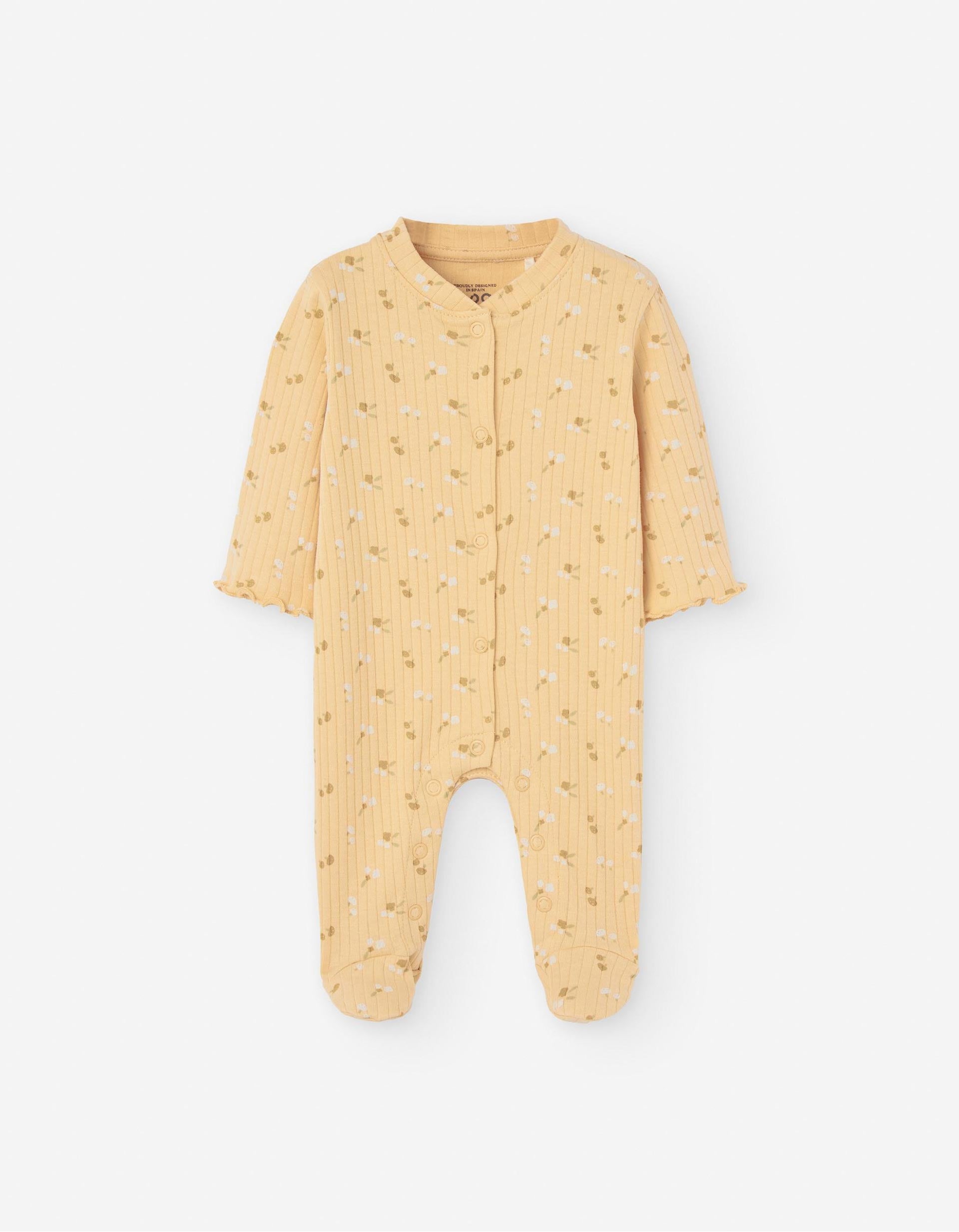 Babygrow Canelado Floral para Recém-Nascida, Amarelo