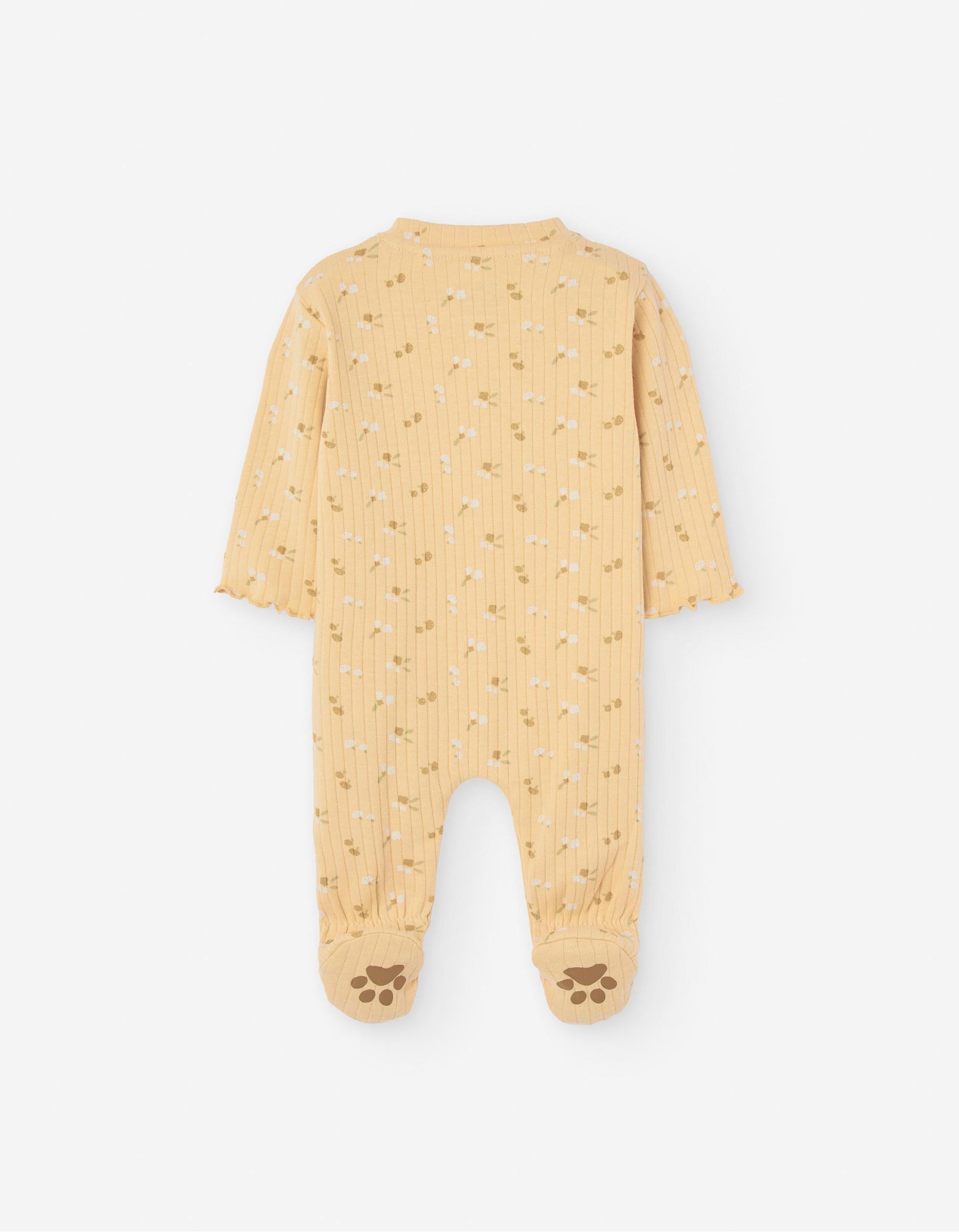 Babygrow Canelado Floral para Recém-Nascida, Amarelo