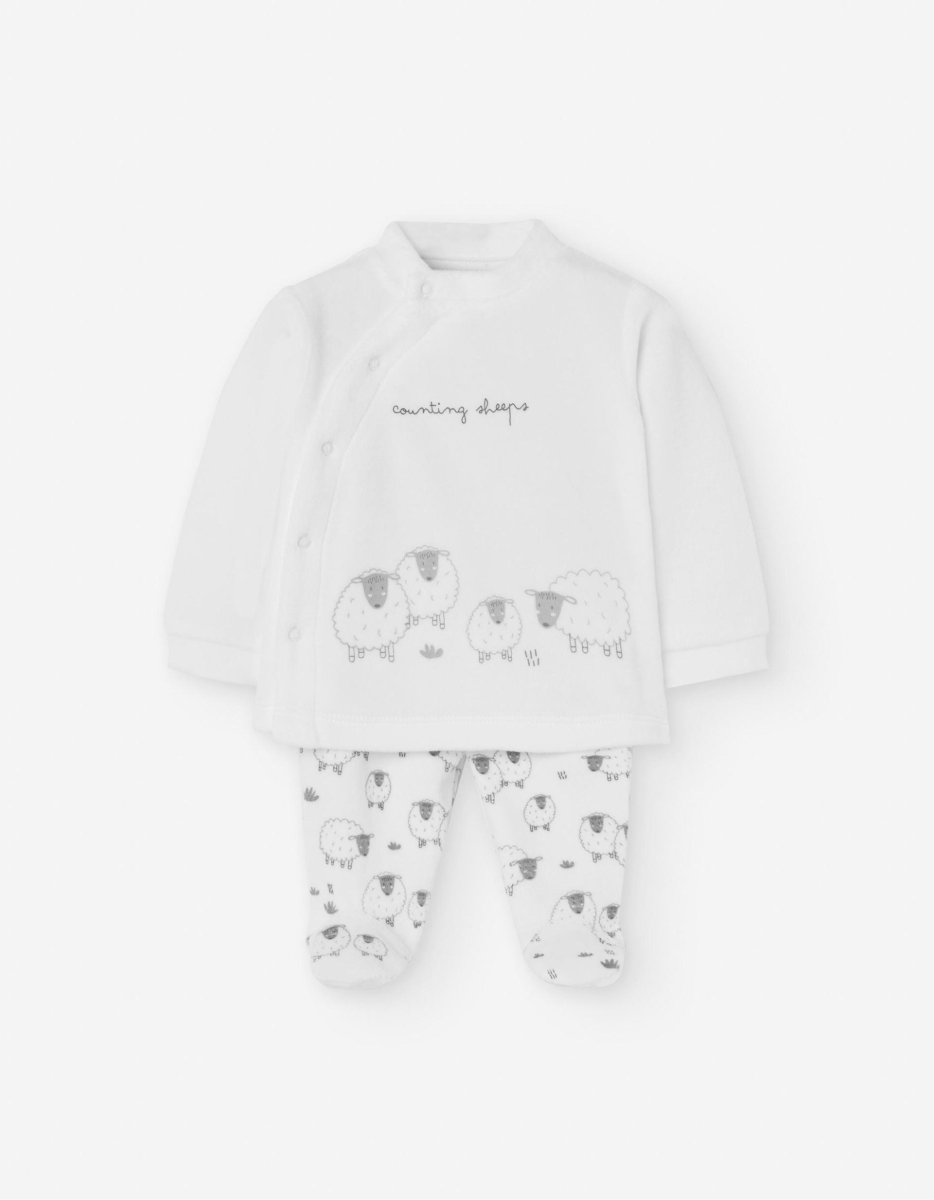 Pyjama en Velours pour Nouveau-né 'Mouton', Blanc/Gris