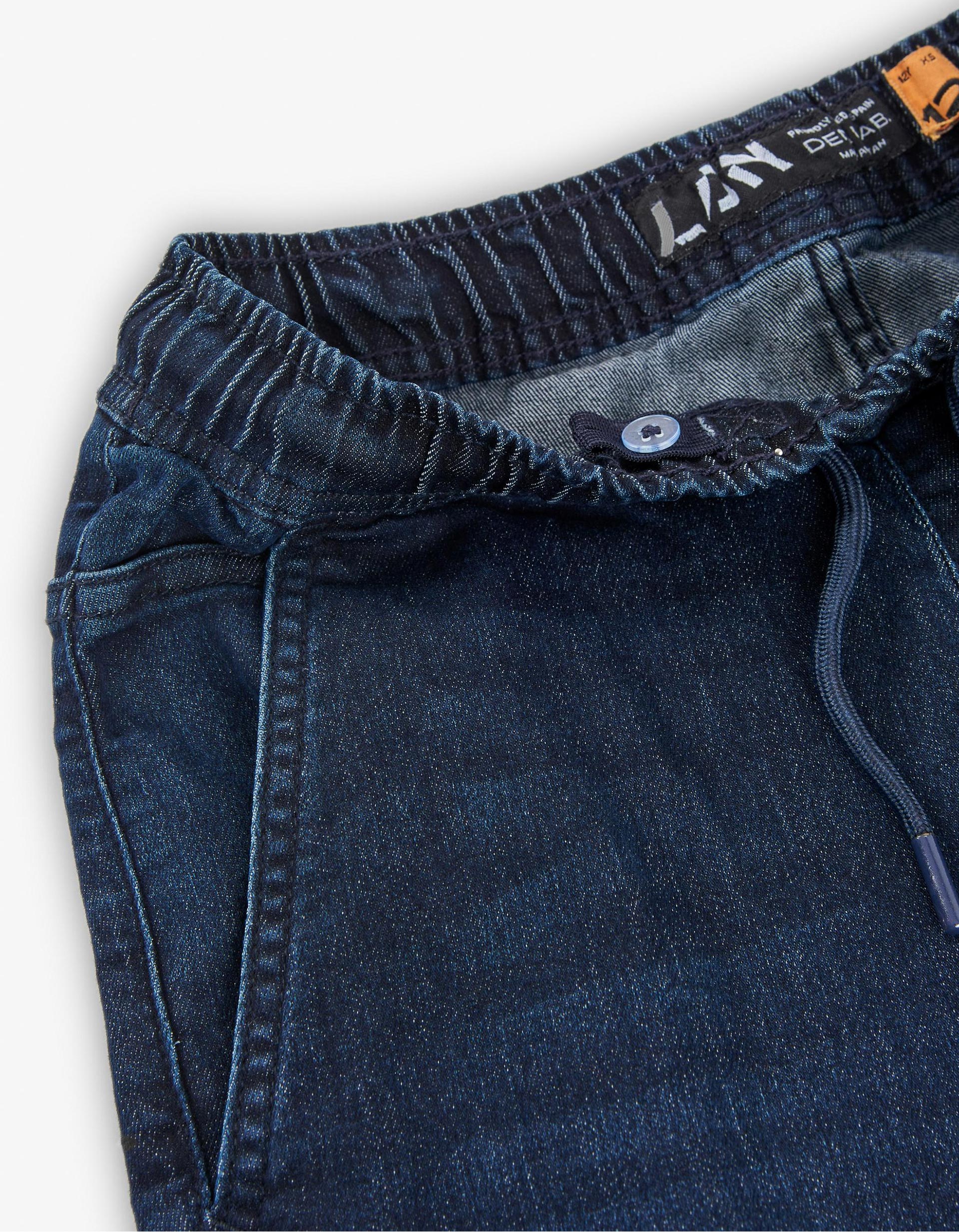 Denim joggers with drawstring and pockets for boys, dark blue