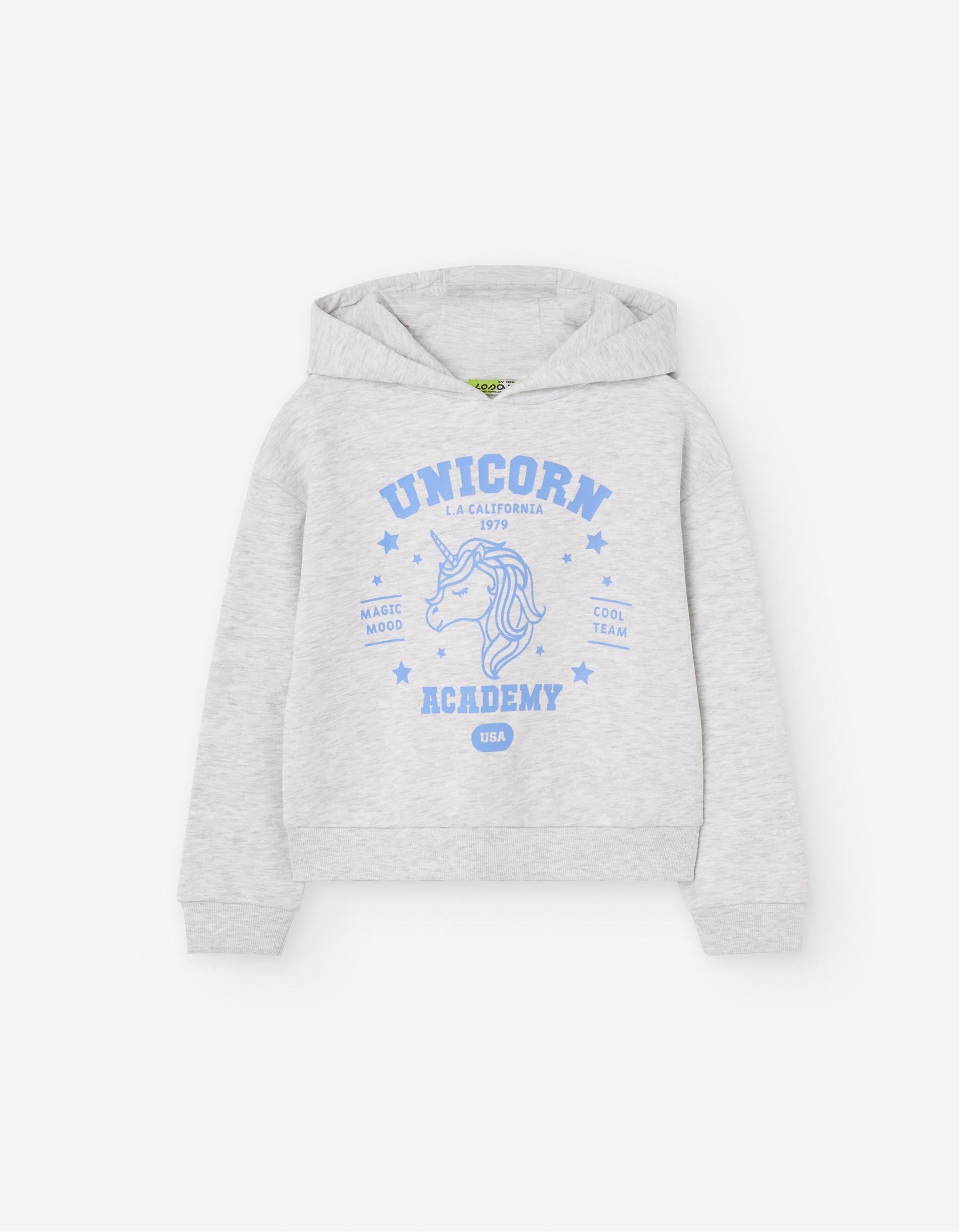 Sweat com Capuz para Menina 'Unicorn', Cinza