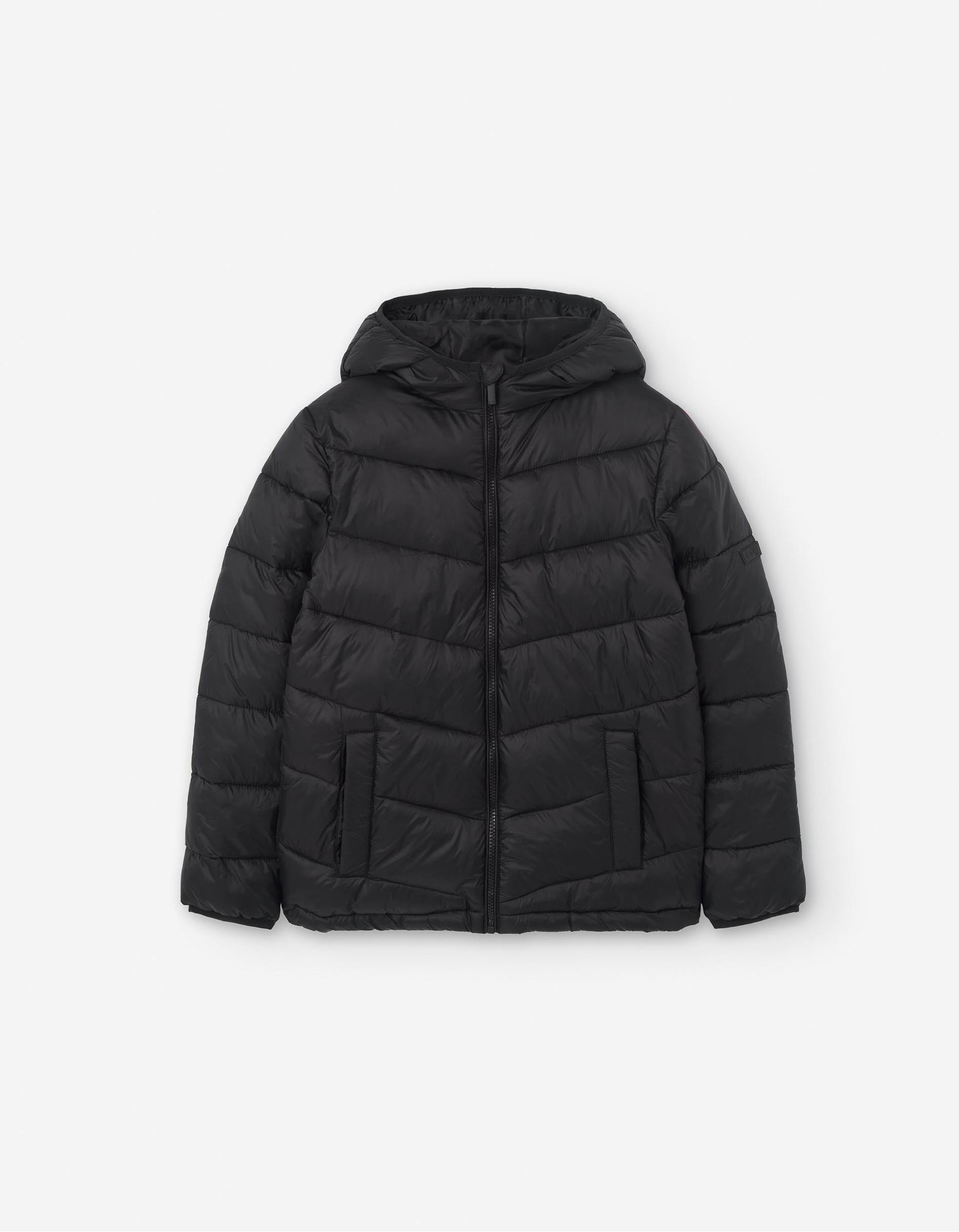 Hooded padded jacket with pockets for boys, black