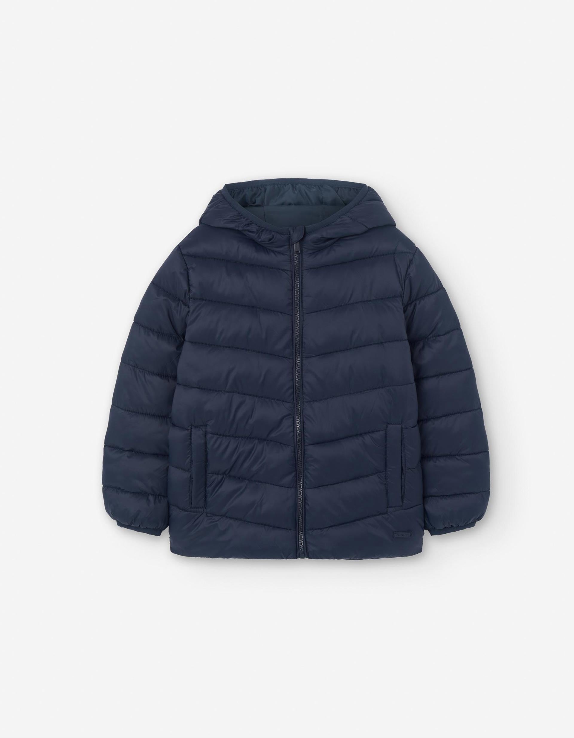 Hooded padded jacket with side pockets for boys, dark blue
