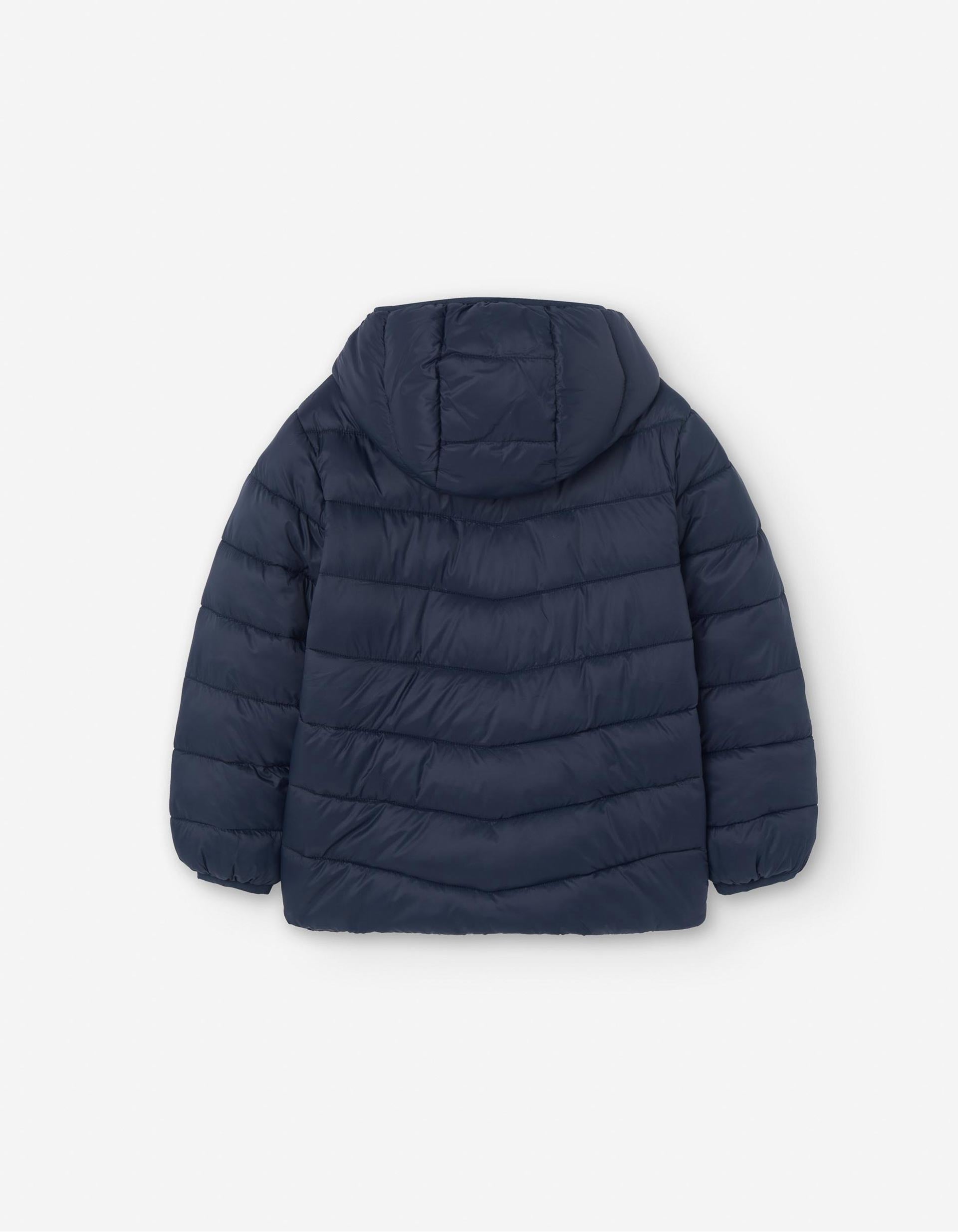 Hooded padded jacket with side pockets for boys, dark blue