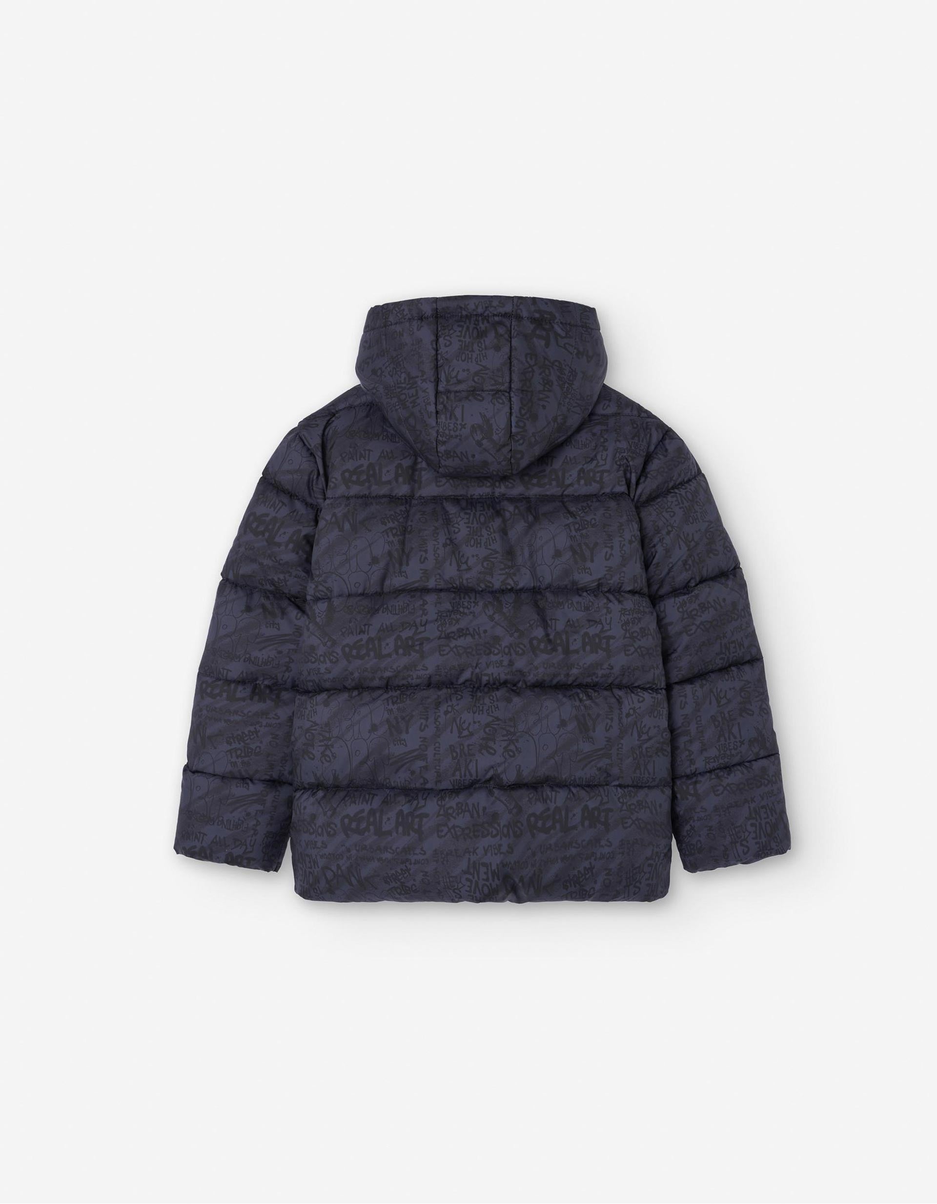 Chaqueta Acolchada con Capucha y Estampado para Niño, Azul Oscuro