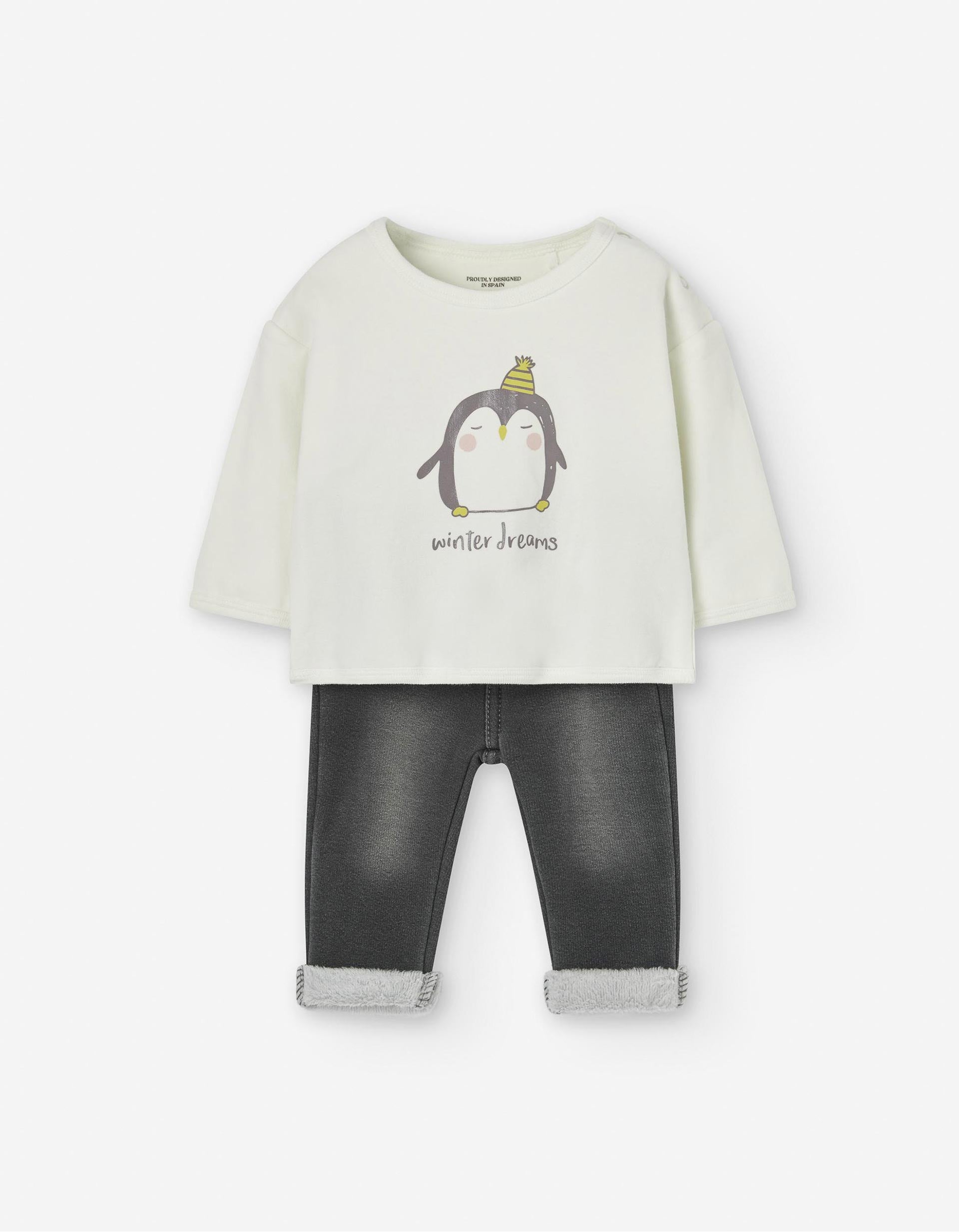 Ensemble Sweat + Jogpant pour Nouveau-né 'Pingouin', Gris/Blanc