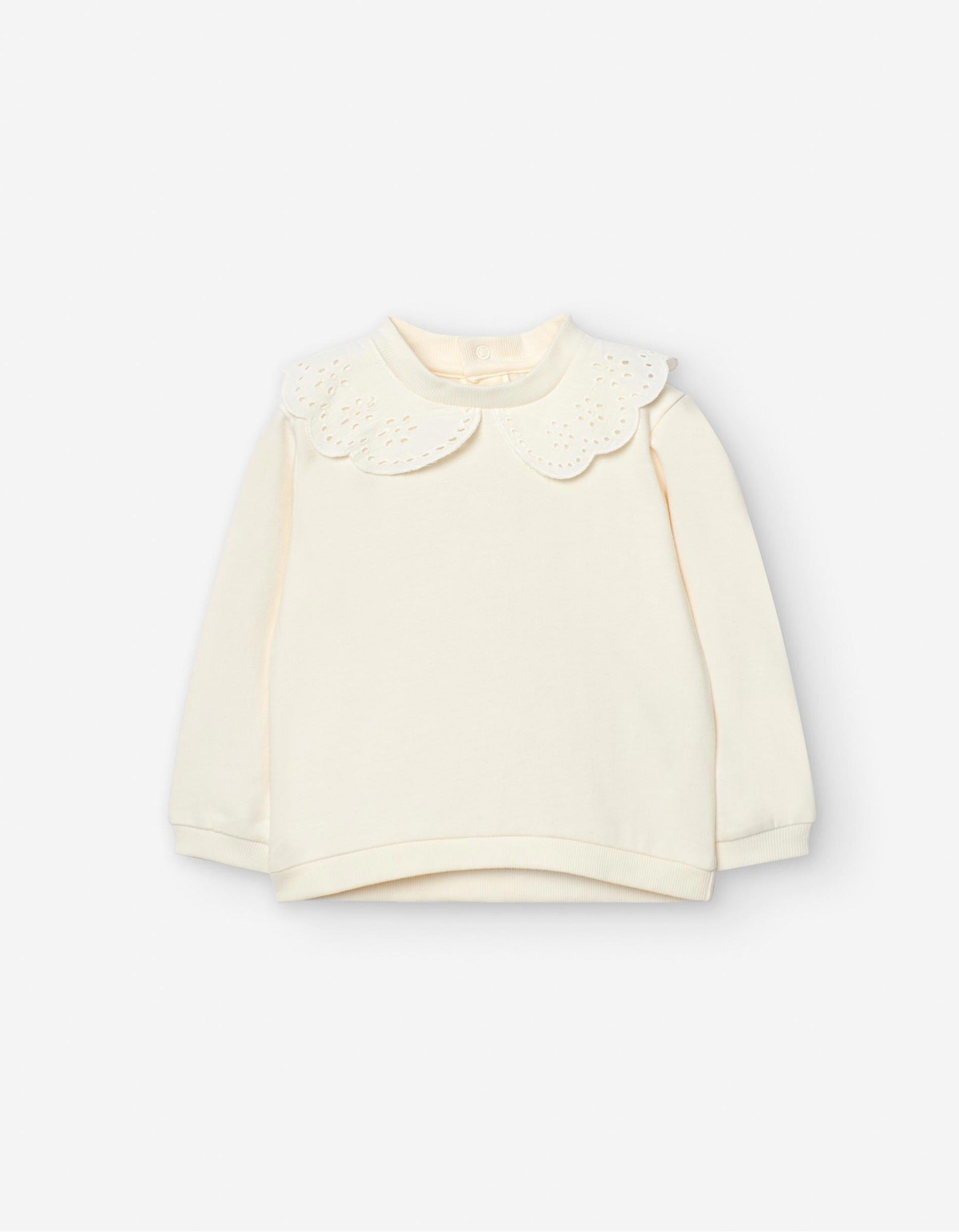 Sweat avec Col Broderie Anglaise pour Bébé Fille, Blanc