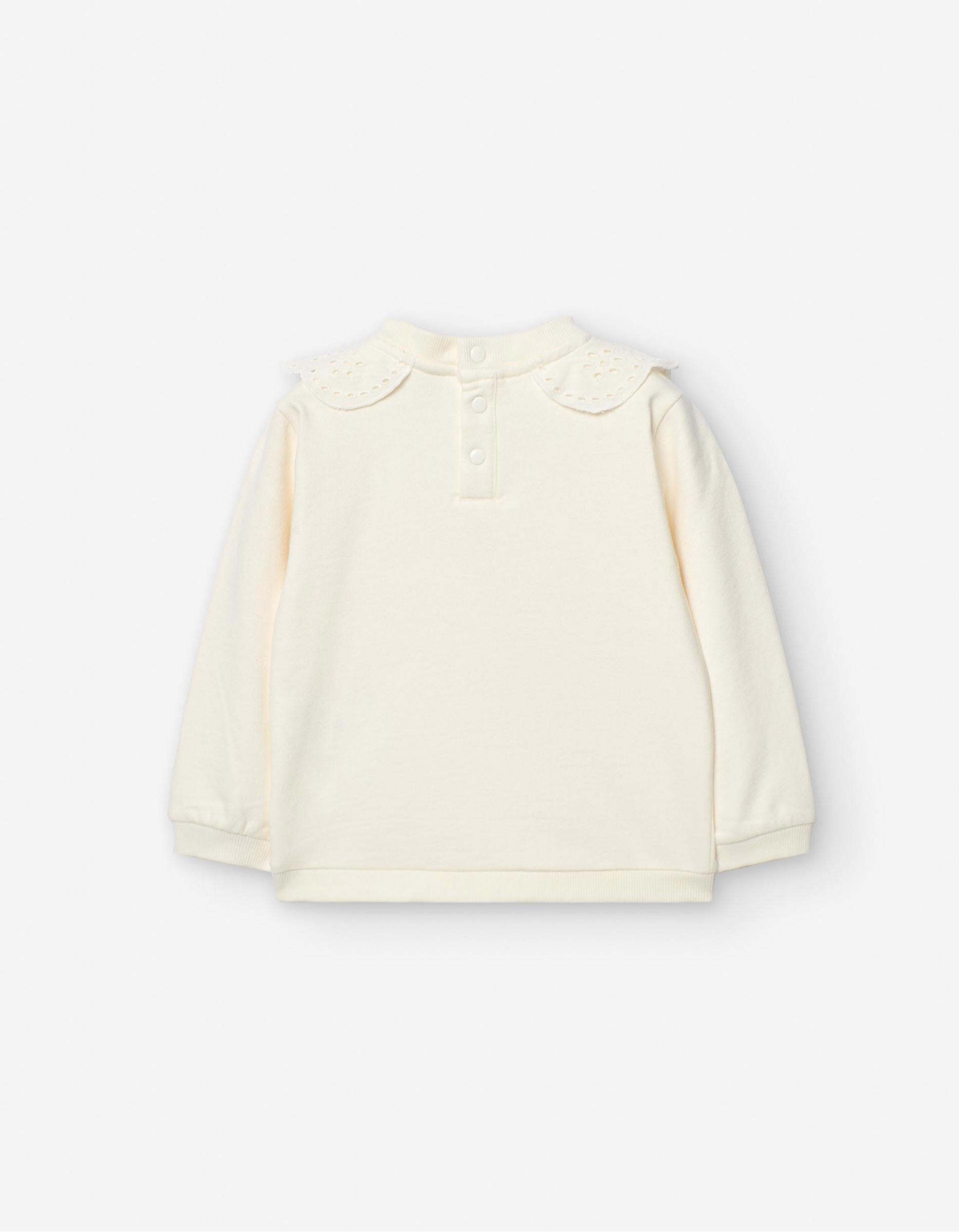 Sweat avec Col Broderie Anglaise pour Bébé Fille, Blanc