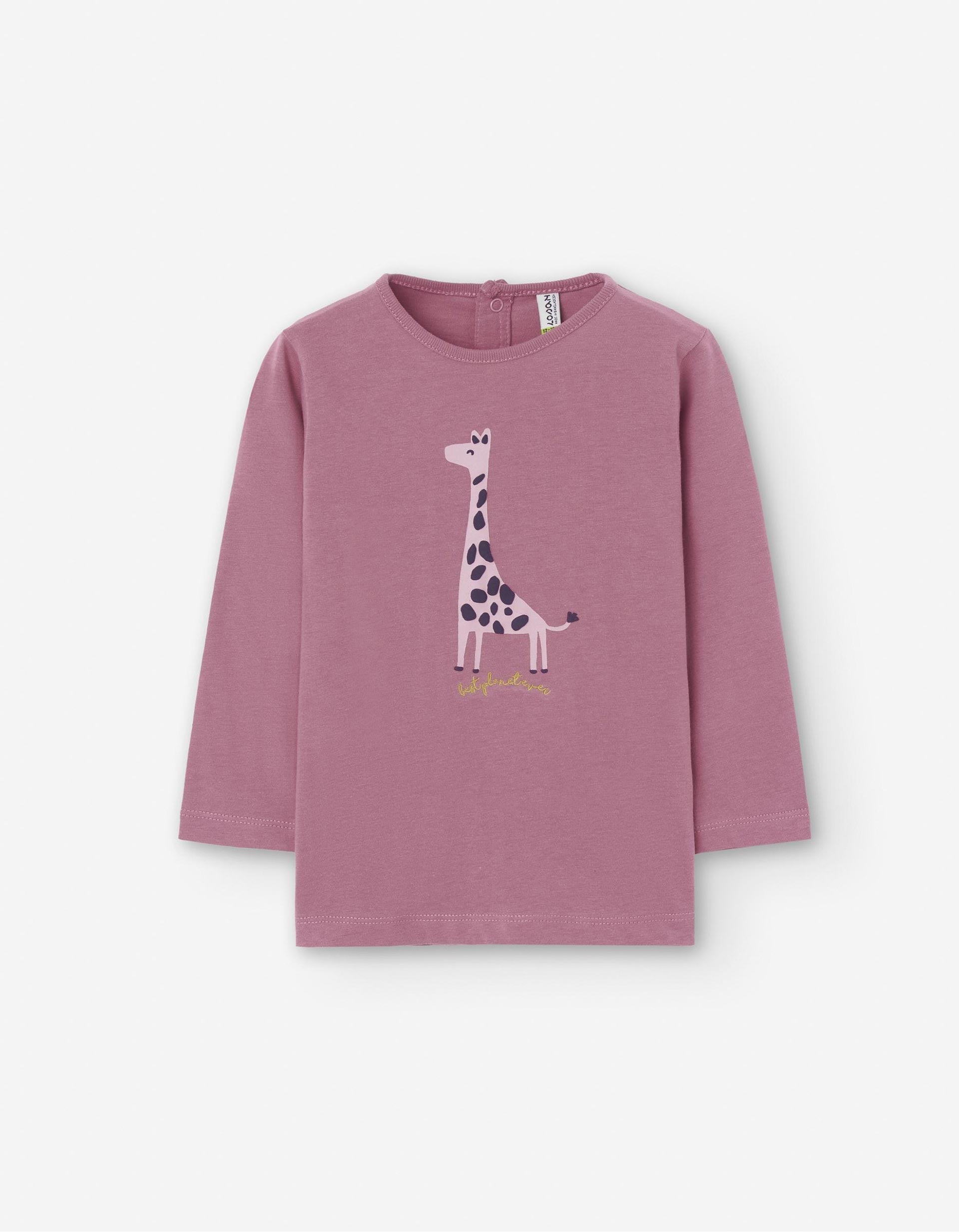 T-Shirt à Manches Longues pour Bébé Fille 'Girafe', Rose