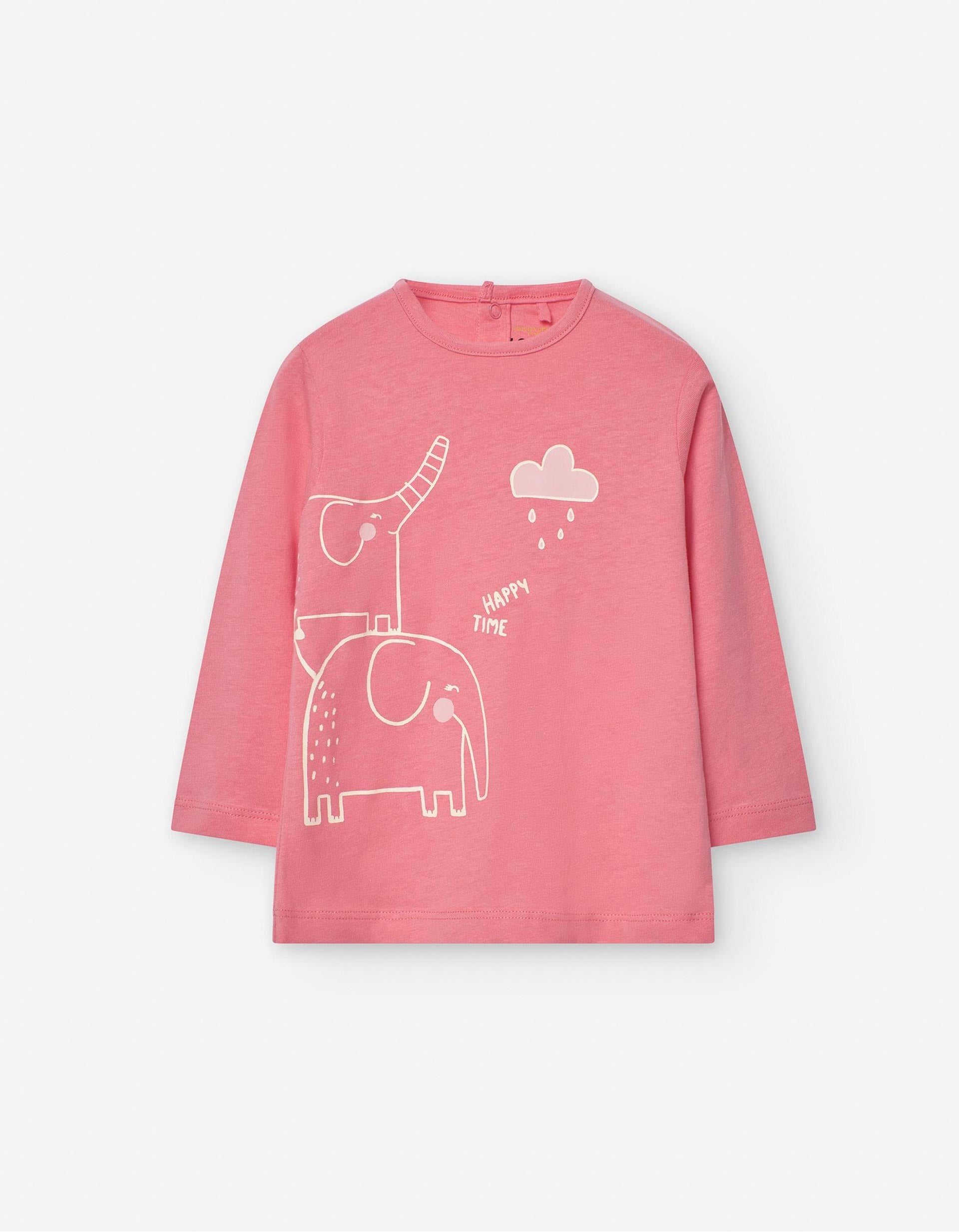 T-Shirt à Manches Longues pour Bébé Fille 'Éléphant', Rose