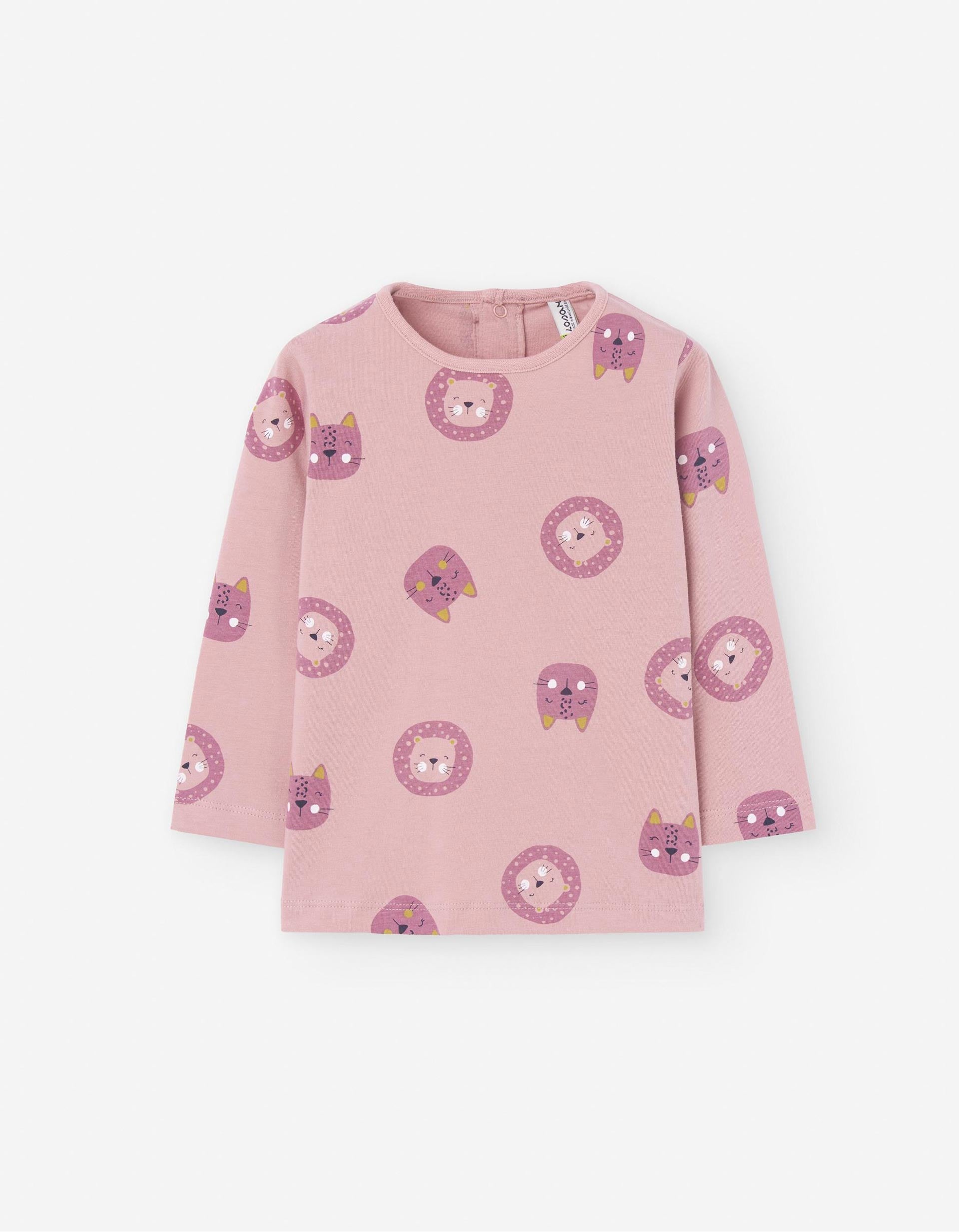 Long Sleeve T-shirt with Motif for Baby Girls 'Lion', Pink