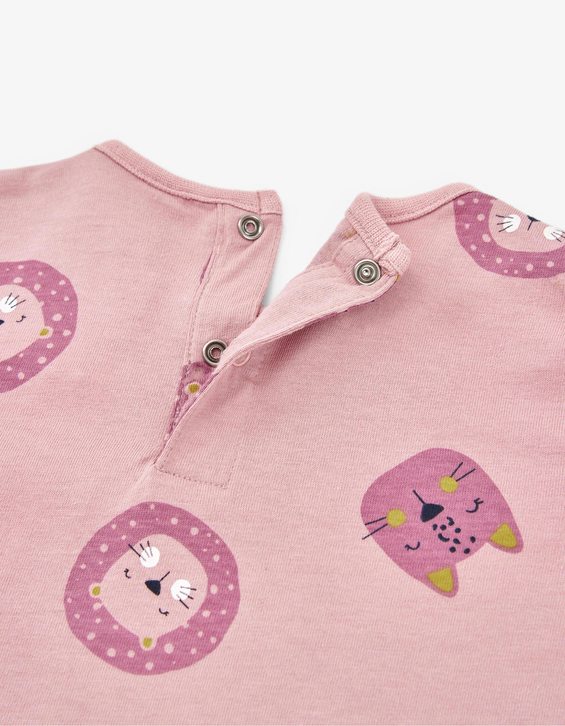 Long Sleeve T-shirt with Motif for Baby Girls 'Lion', Pink