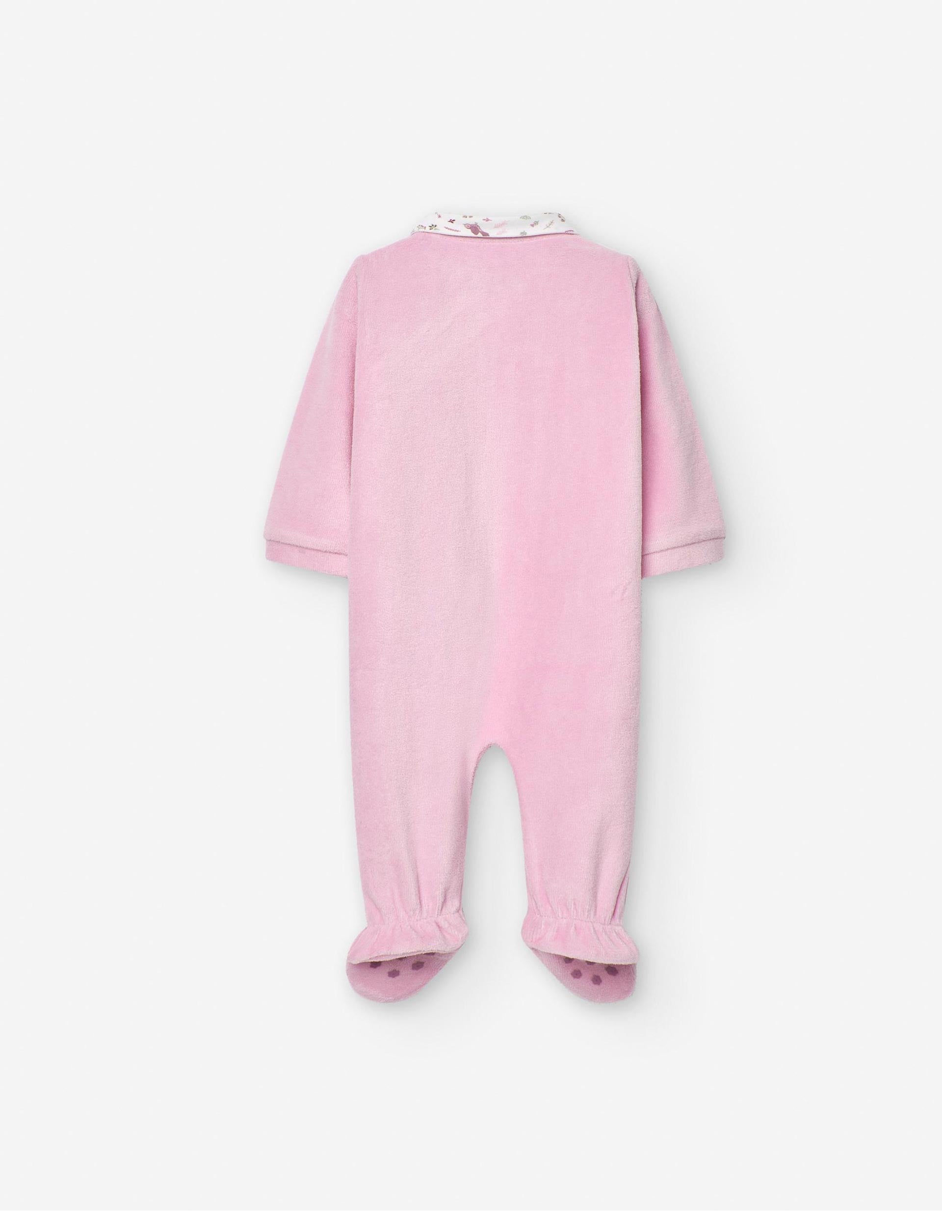 Babygrow de Veludo para Recém-Nascida 'Passarinho', Rosa