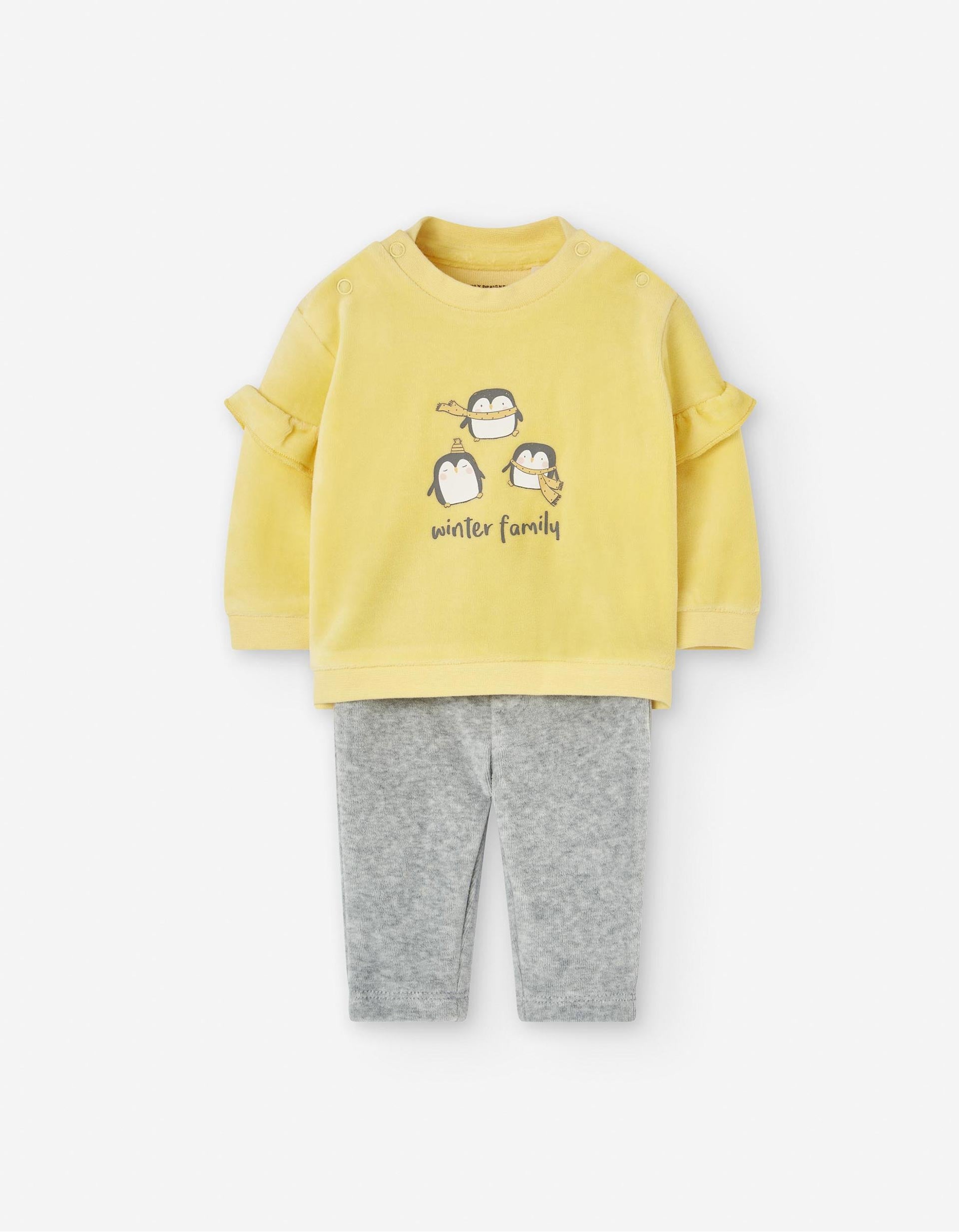 Ensemble de Sweat + Jogpant pour Nouveau-né 'Pingouin', Jaune/Grise