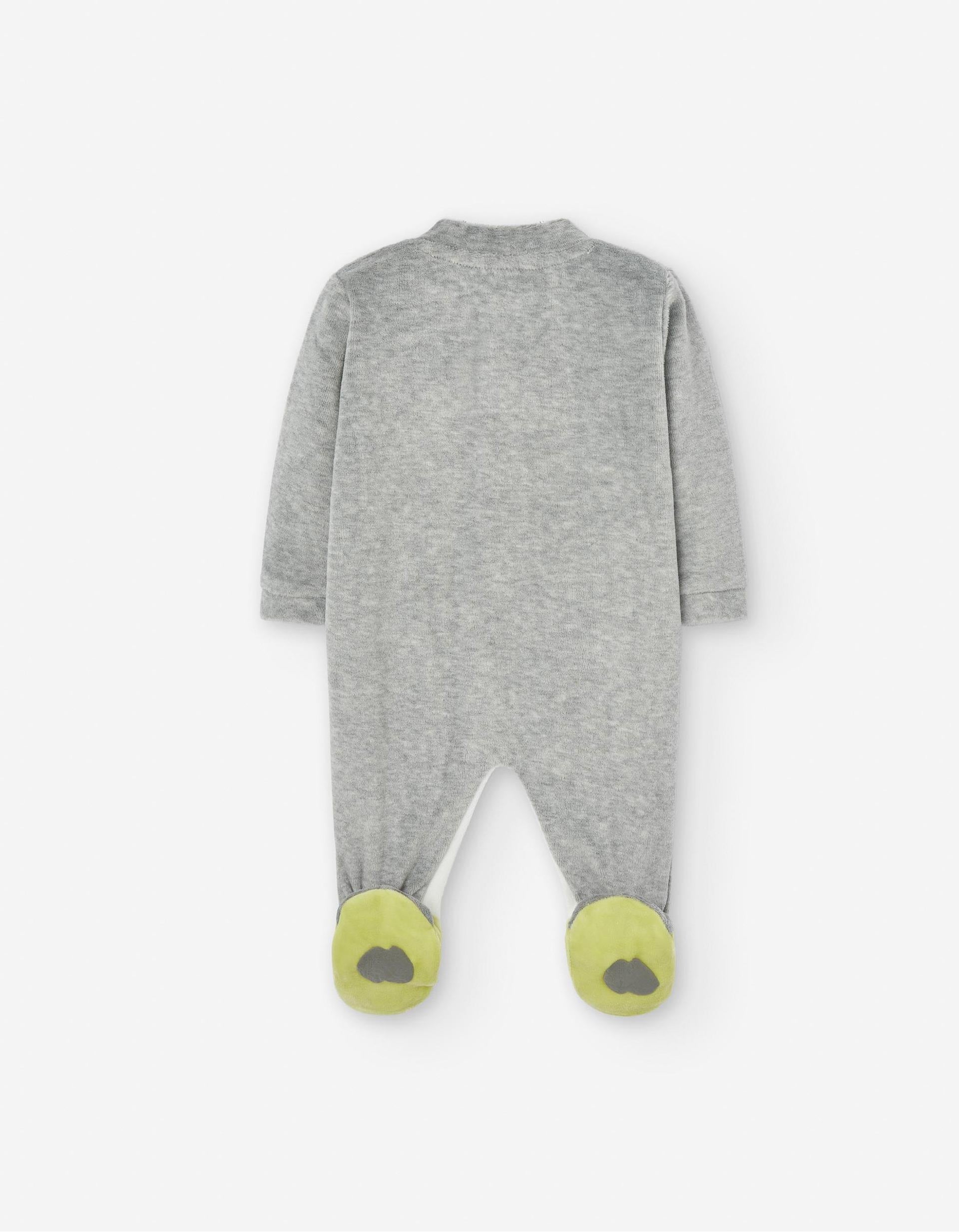 Babygrow de Veludo para Recém-Nascido 'Pinguim', Cinza/Branco