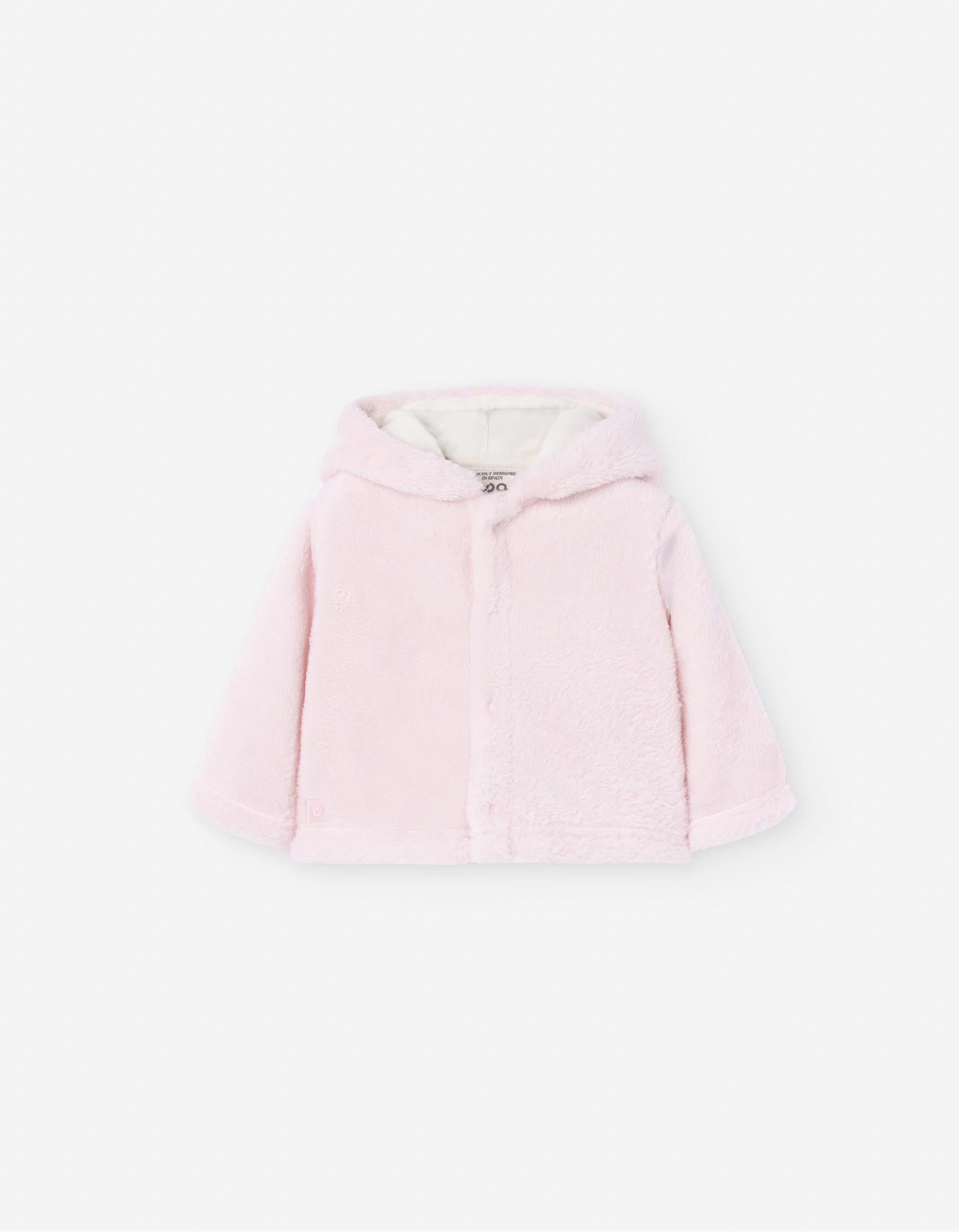 Chaqueta de Peluche con Capucha para Recién Nacida, Rosa