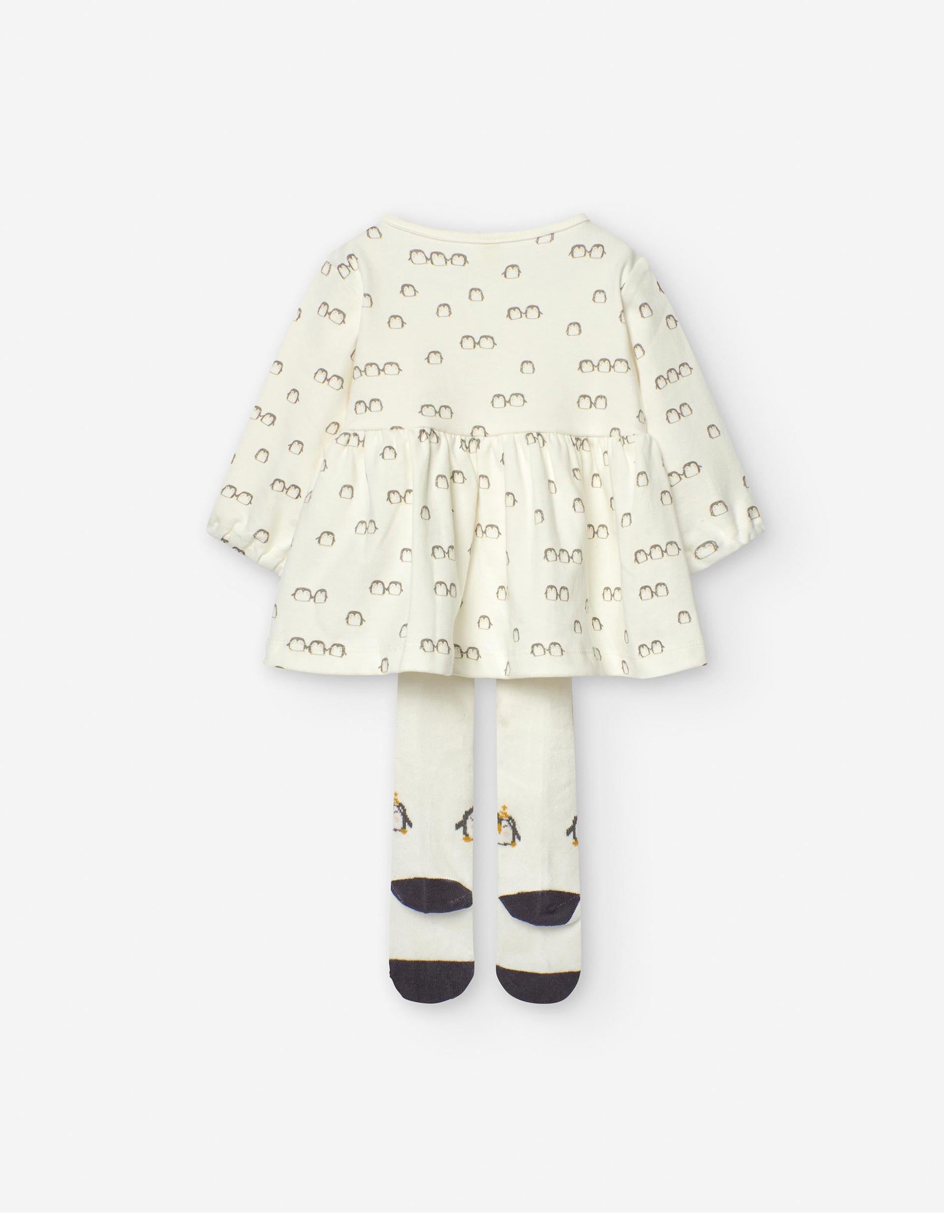 Ensemble de Robe + Collant pour Nouveau-née 'Pingouin', Blanc