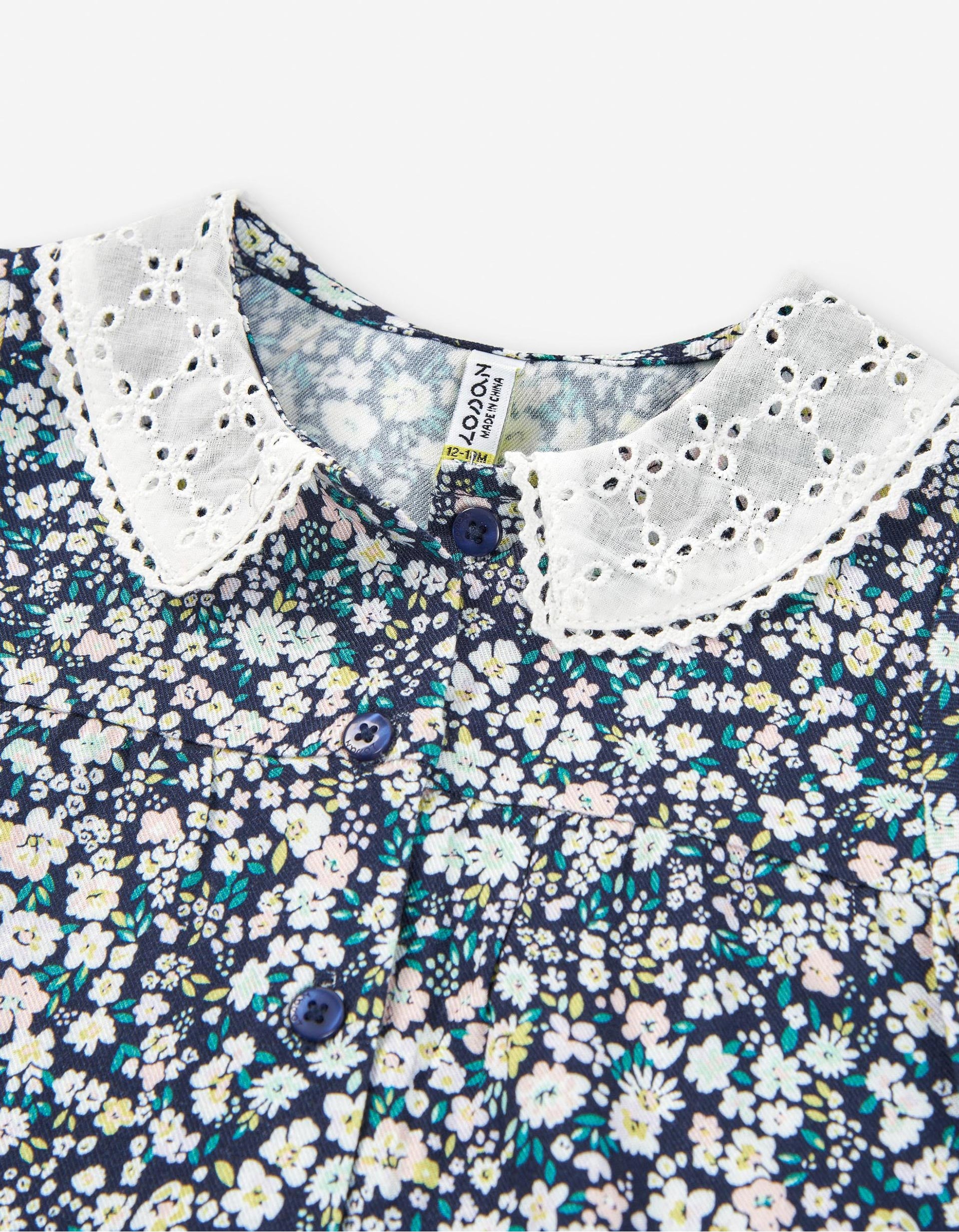 Blusa Floral com Gola de Bordado Inglês para Bebé Menina, Azul