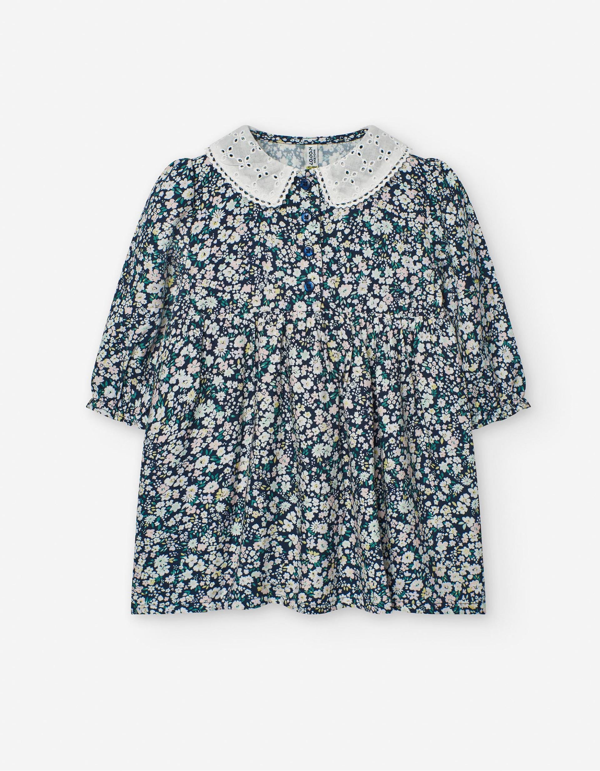 Robe Florale avec Col en Broderie Anglaise pour Bébé Fille, Bleu