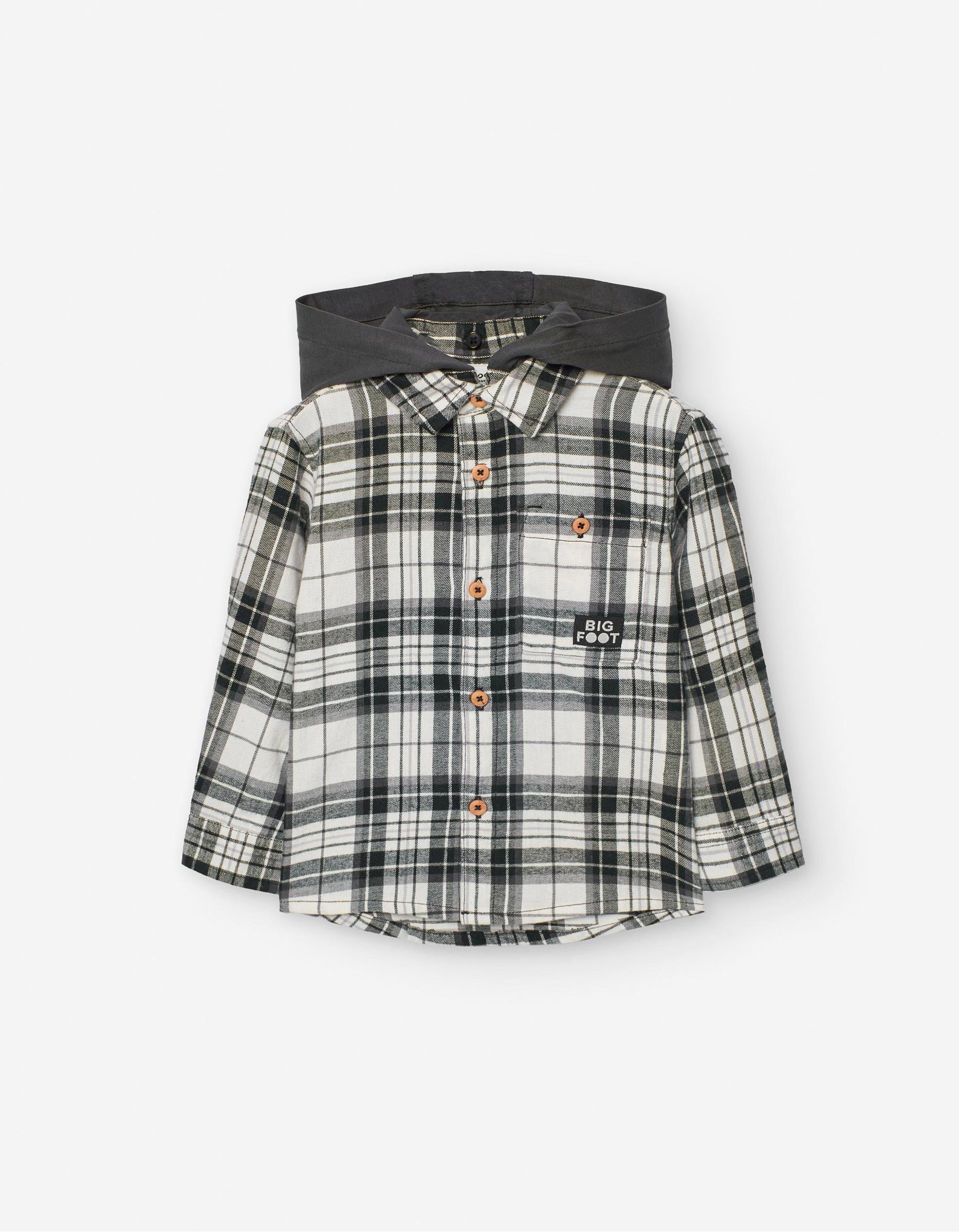 Camisa de Franela con Cuadros y Capucha para Bebé Niño, Blanco/Negro