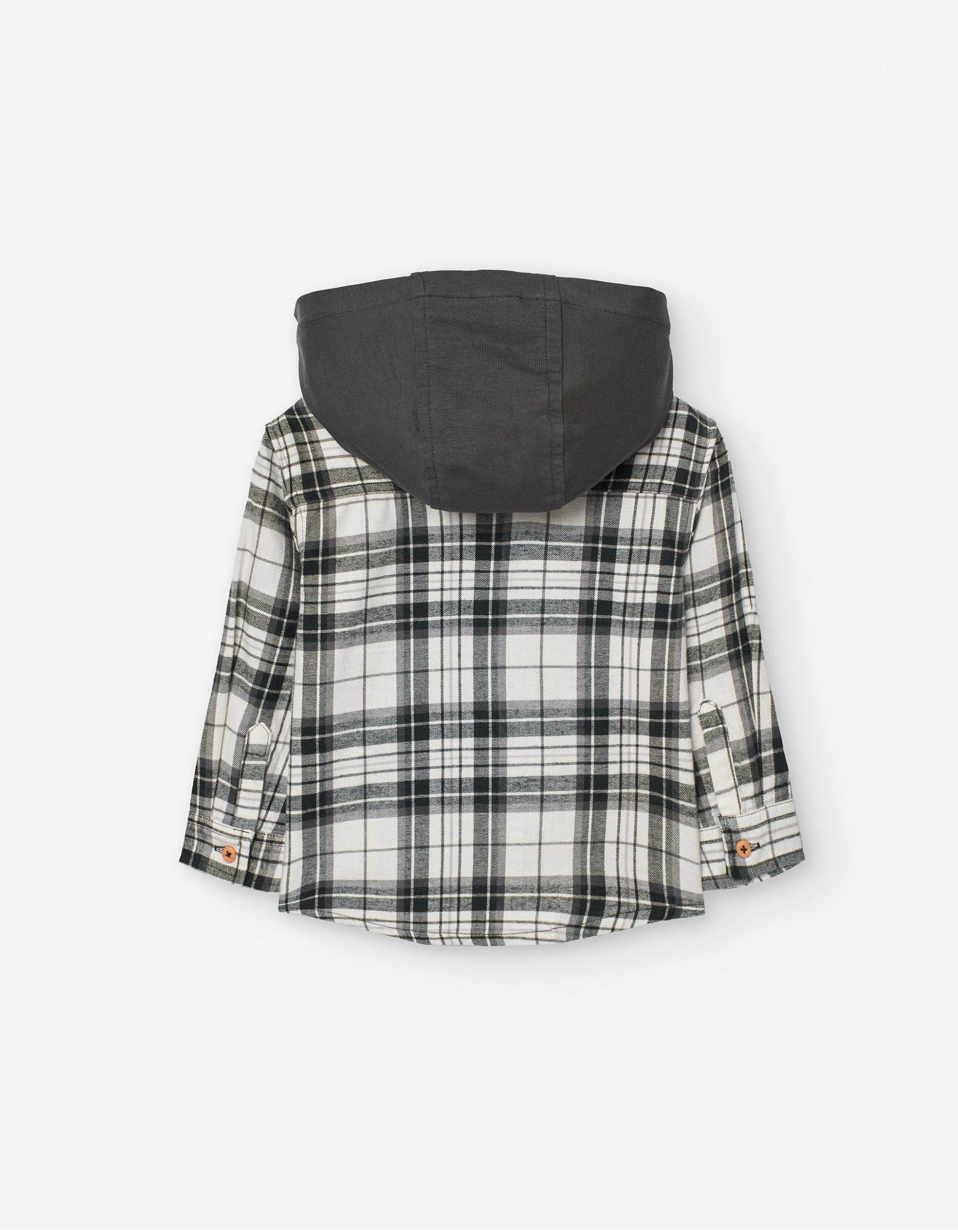 Camisa de Franela con Cuadros y Capucha para Bebé Niño, Blanco/Negro