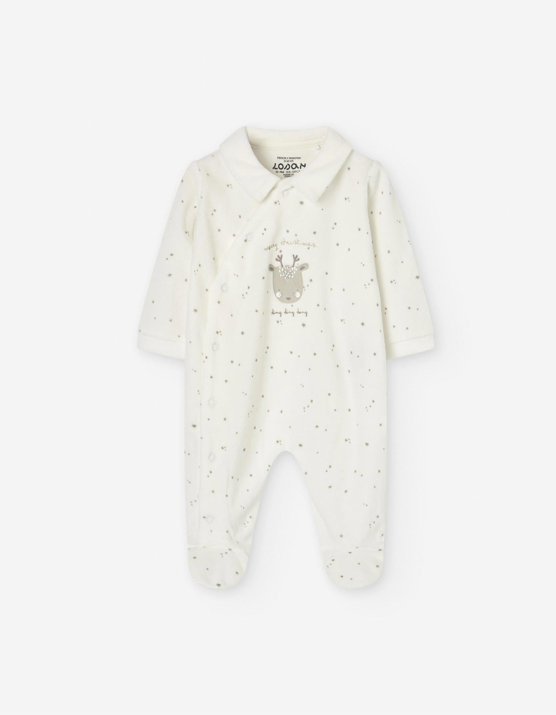 Babygrow de Natal em Veludo para Recém-Nascido 'Veado', Branco