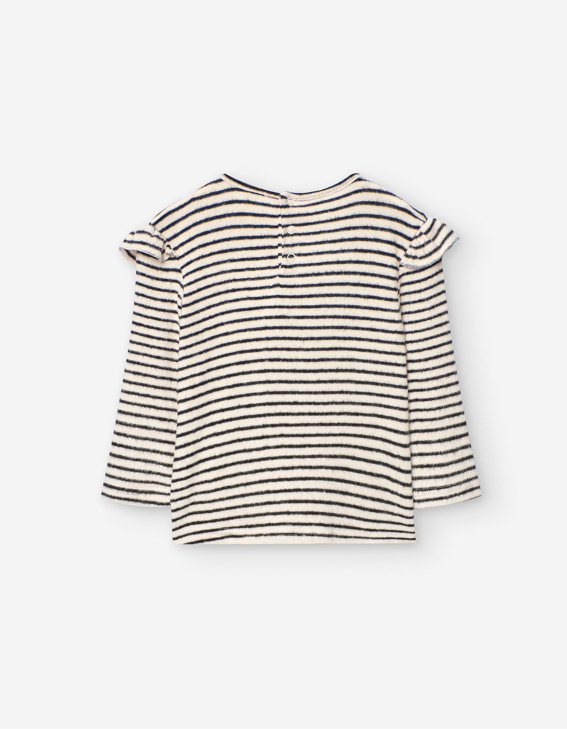 Pull en Maille à Rayures avec Volants pour Bébé Fille, Beige/Noir