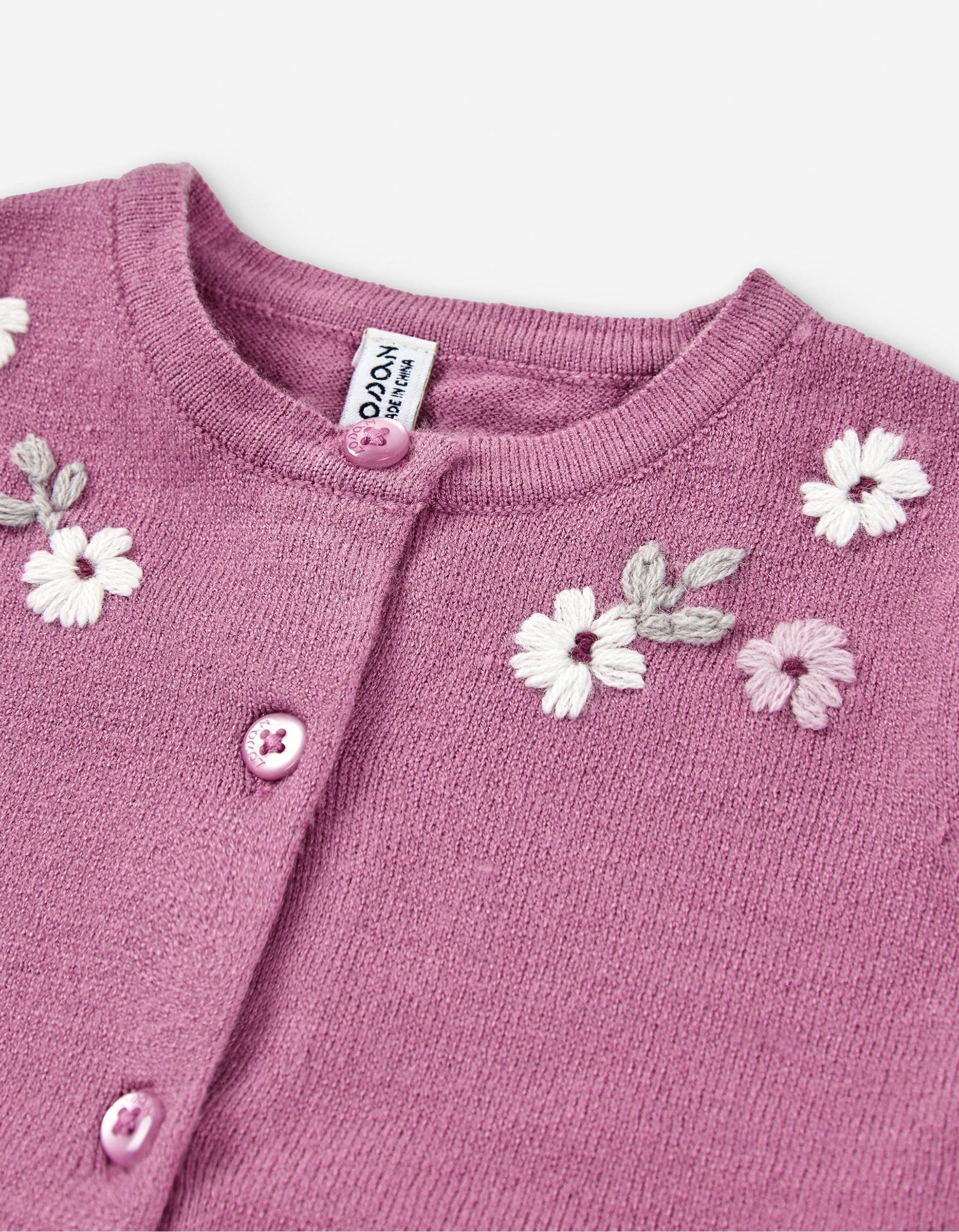 Chaqueta de Punto con Bordados y Volantes para Recién Nacida, Rosa