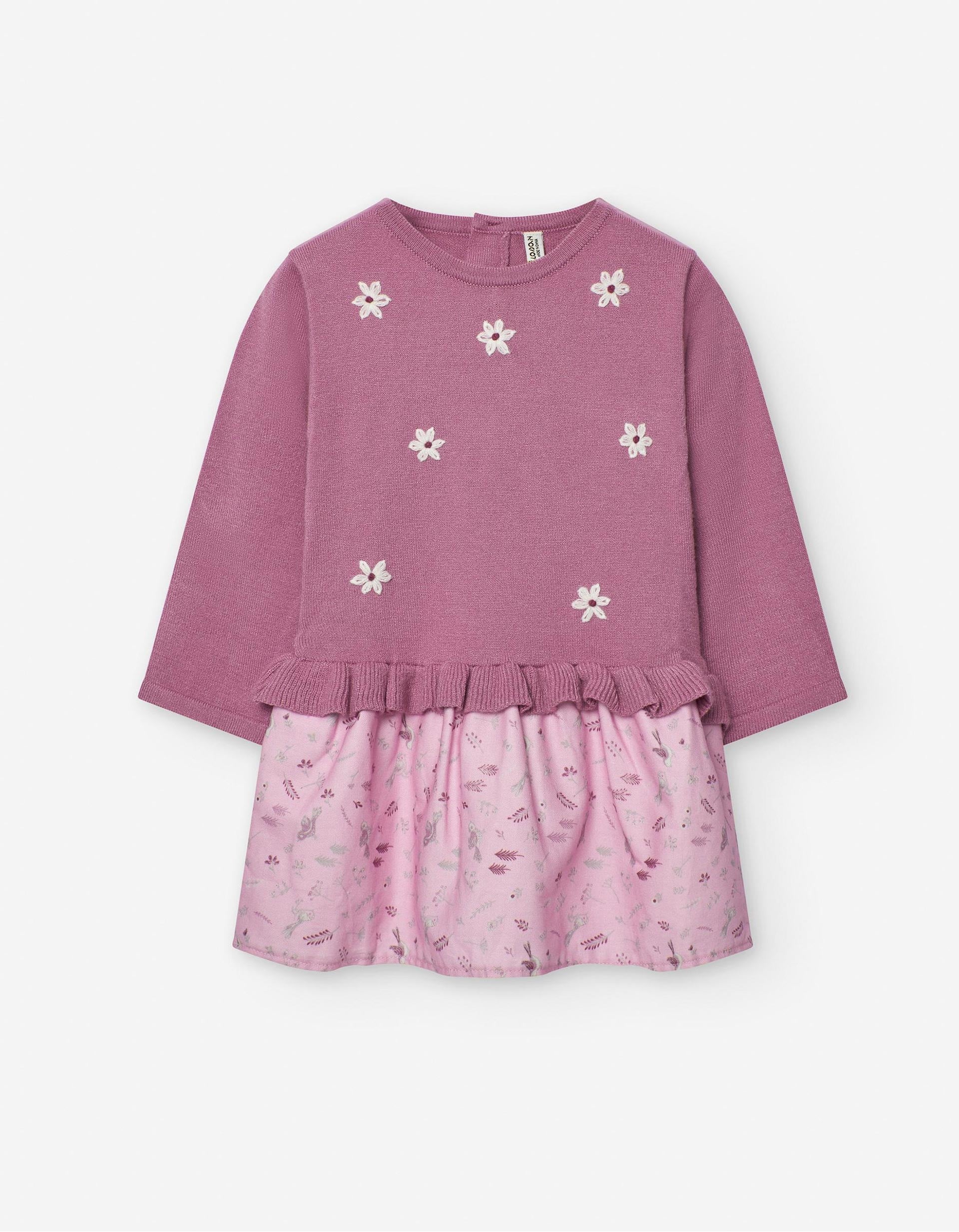 Robe Bimatière avec Broderies de Fleurs pour Bébé Fille, Rose