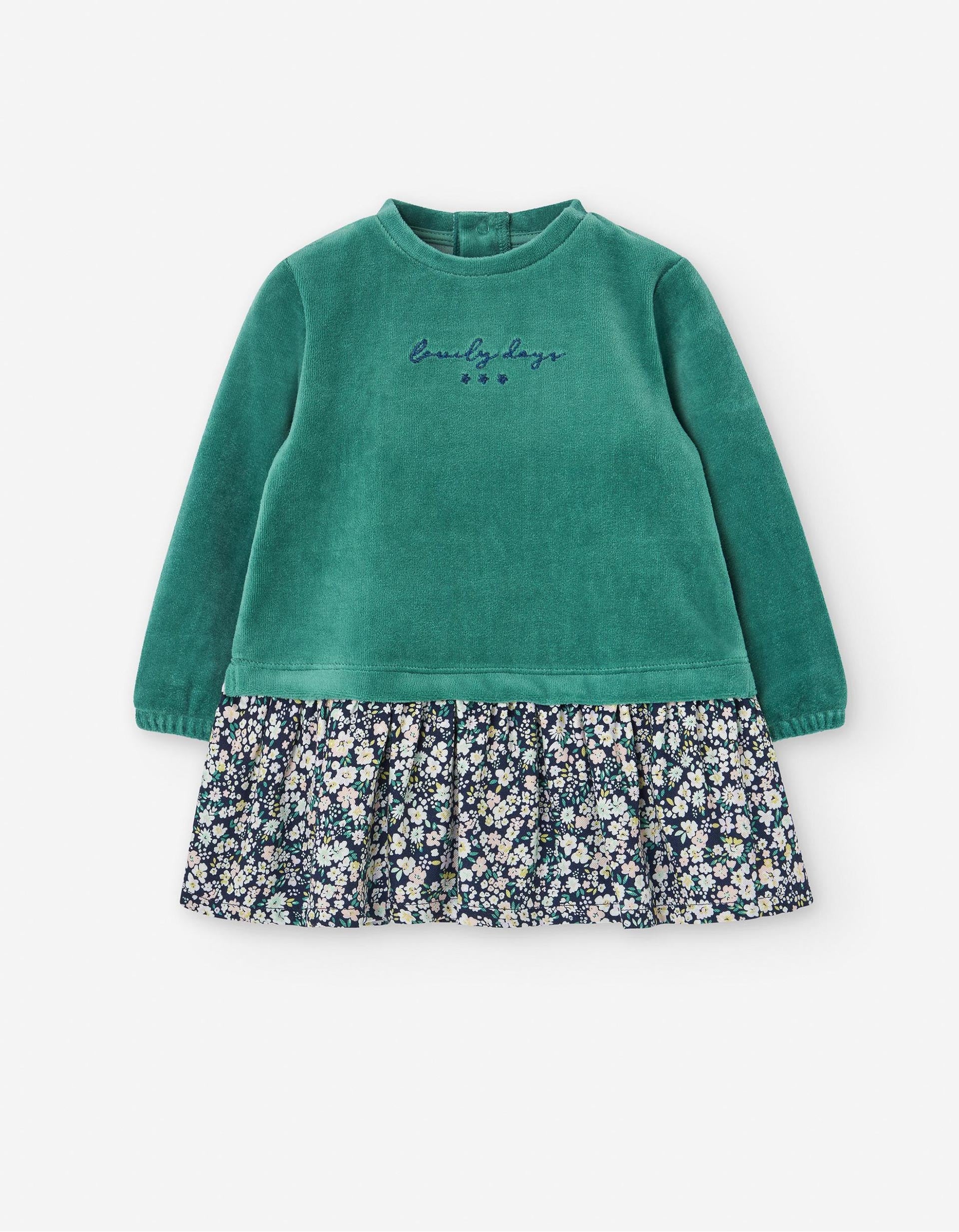 Robe Bimatière Florale pour Bébé Fille, Vert/Bleu