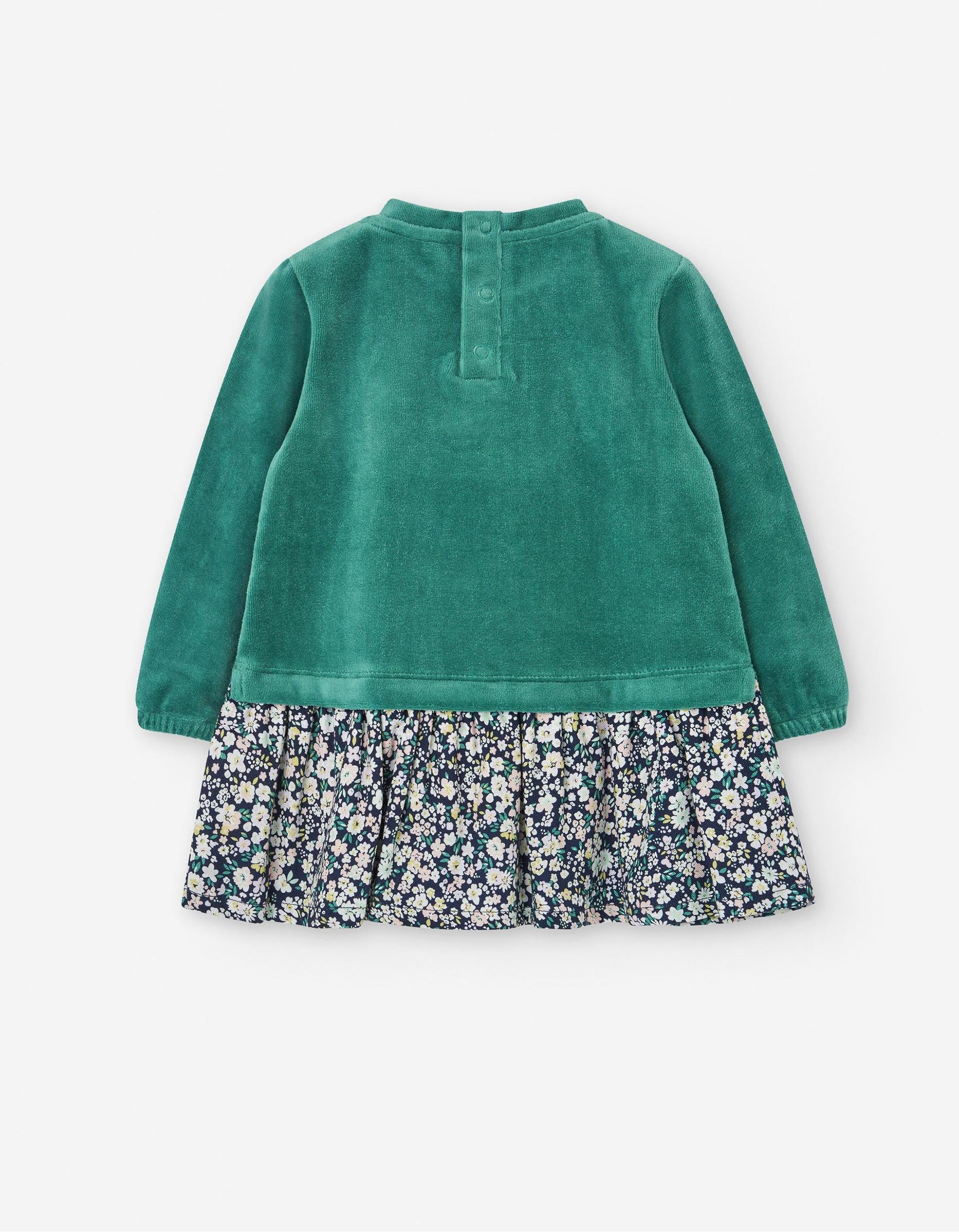 Robe Bimatière Florale pour Bébé Fille, Vert/Bleu