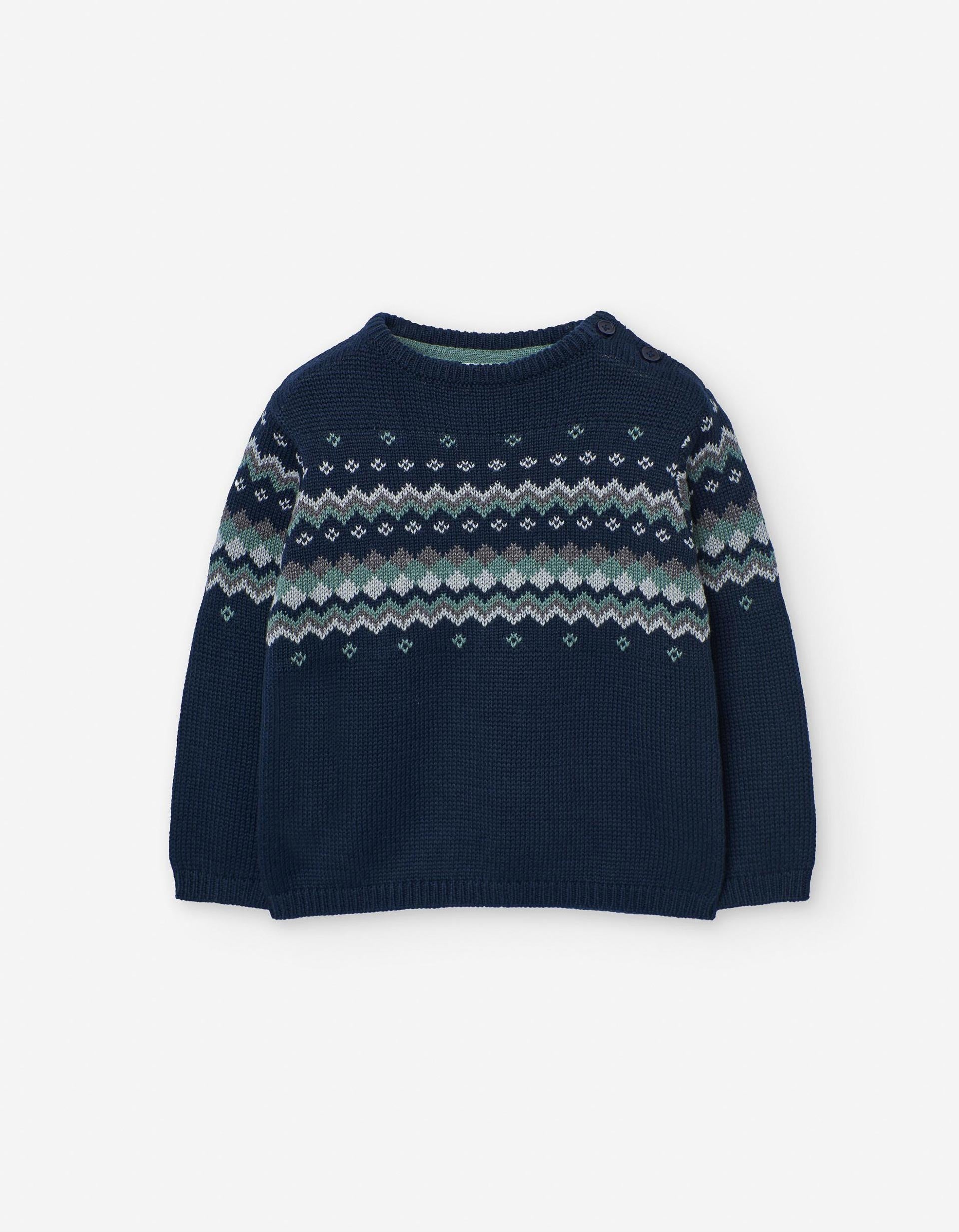 Pull en Maille avec Jacquard pour Bébé Garçon, Bleu Foncé