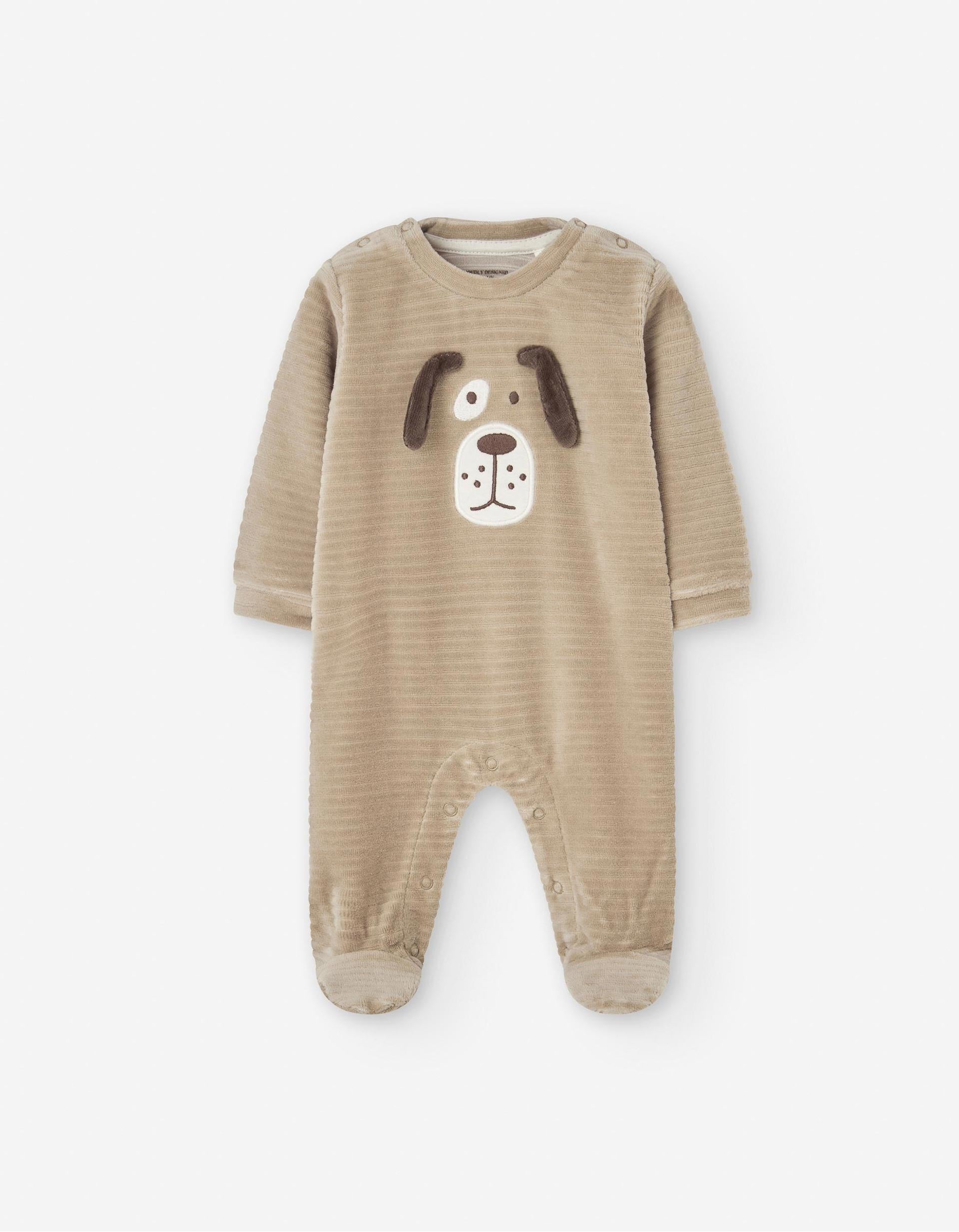 Babygrow de Veludo para Recém-Nascido 'Cão', Bege